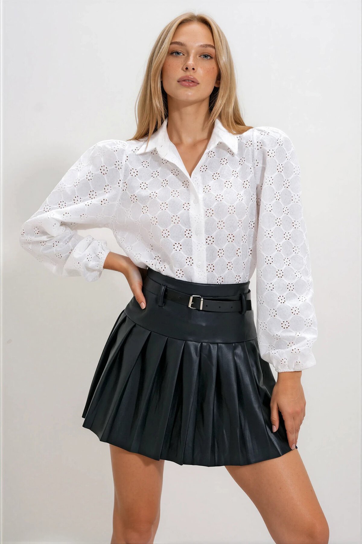 Beyaz Güpür Dokuma Premıum Gömlek