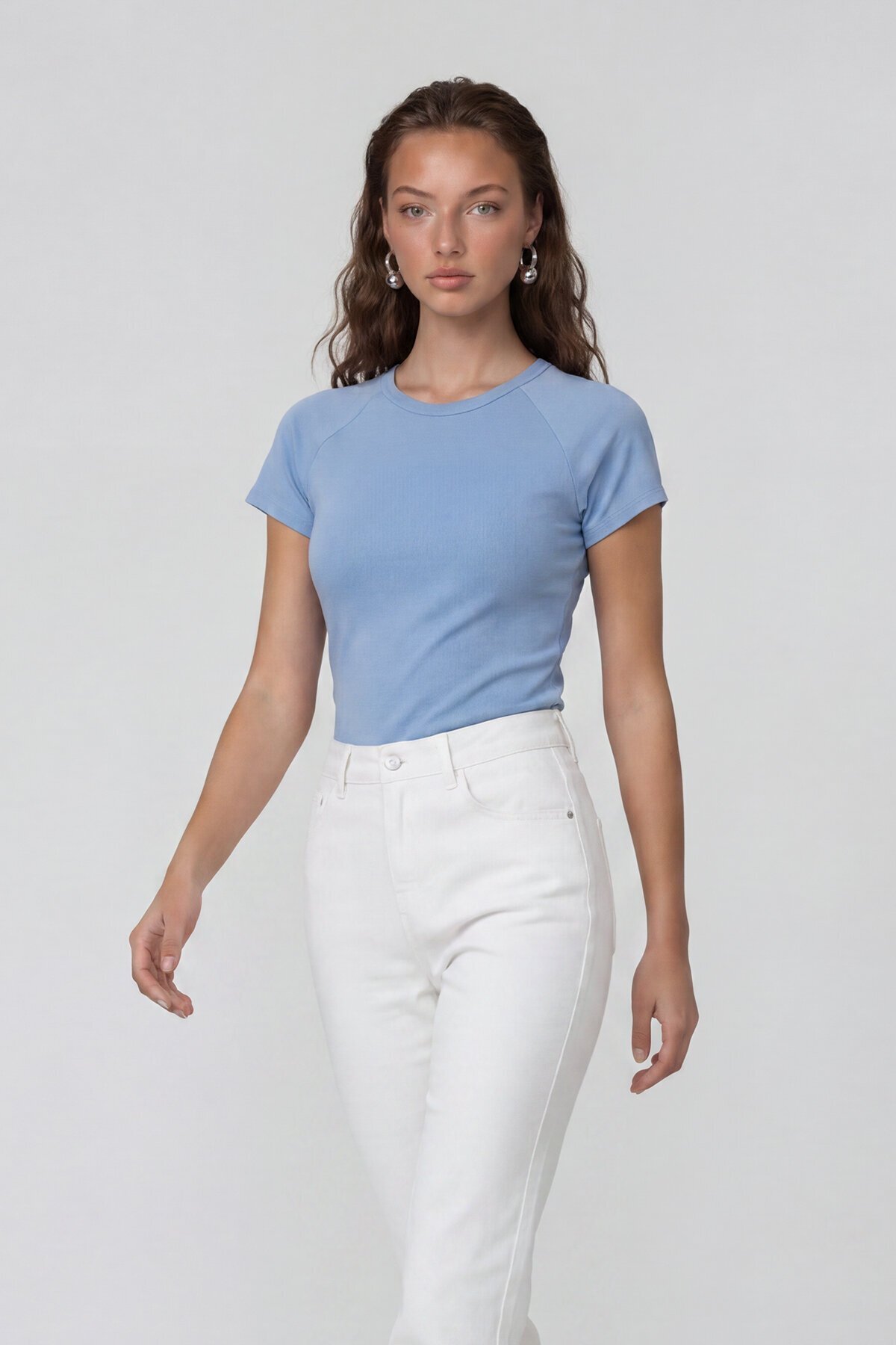 Bisiklet Yaka Reglan Kol Likralı Örme Bluz