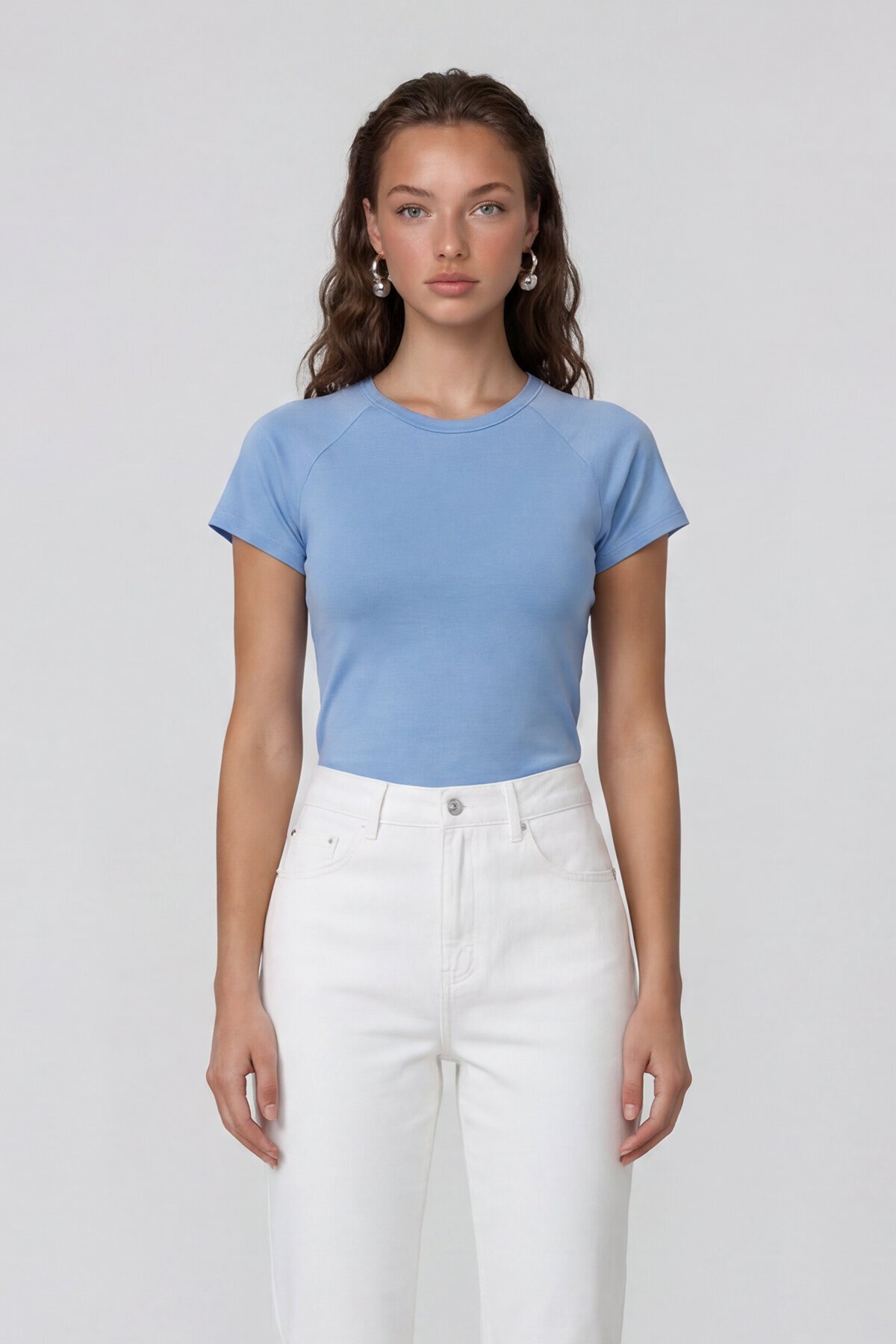 Bisiklet Yaka Reglan Kol Likralı Örme Bluz