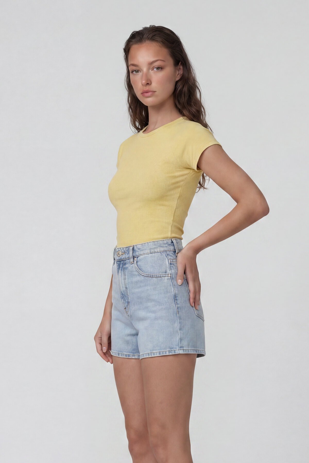 Bisiklet Yaka Reglan Kol Likralı Örme Bluz