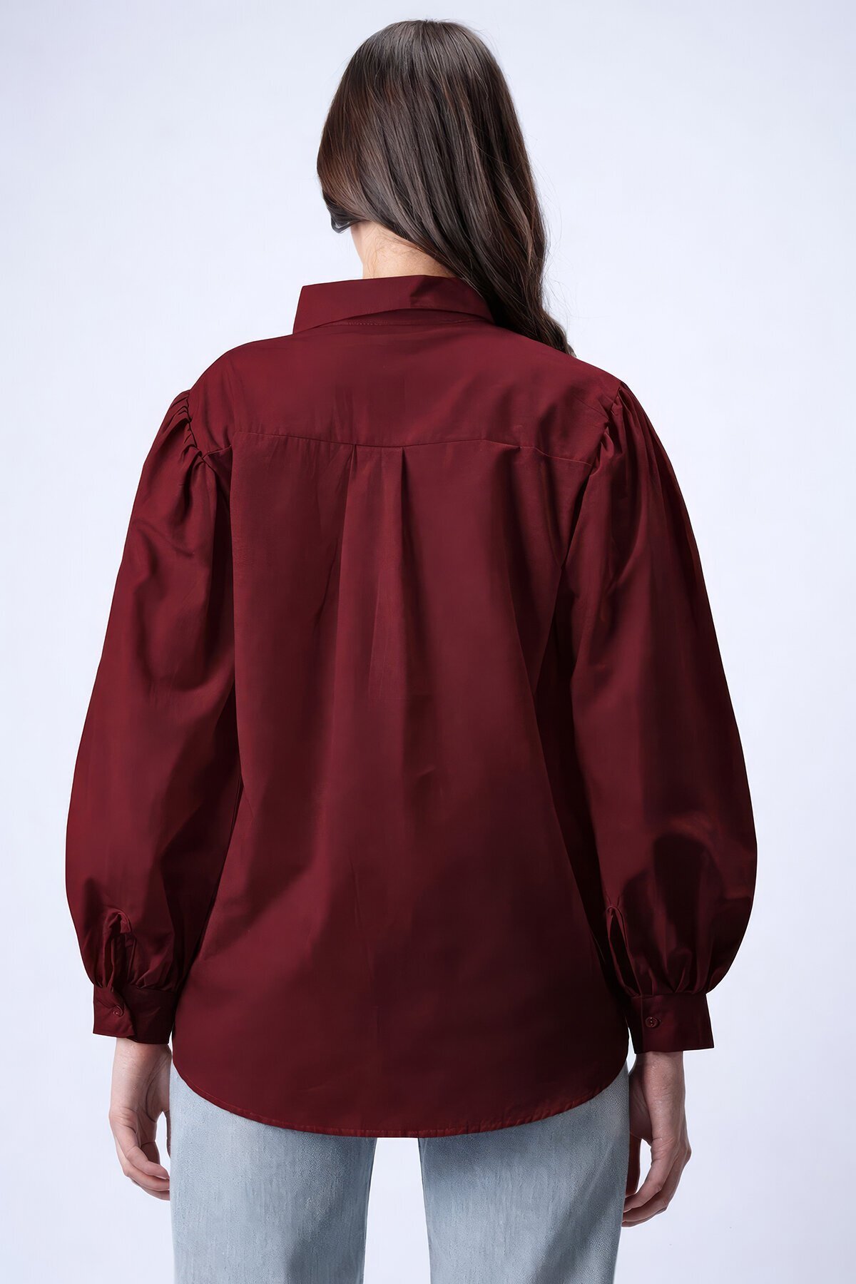 Bordo Balon Kol Gömlek