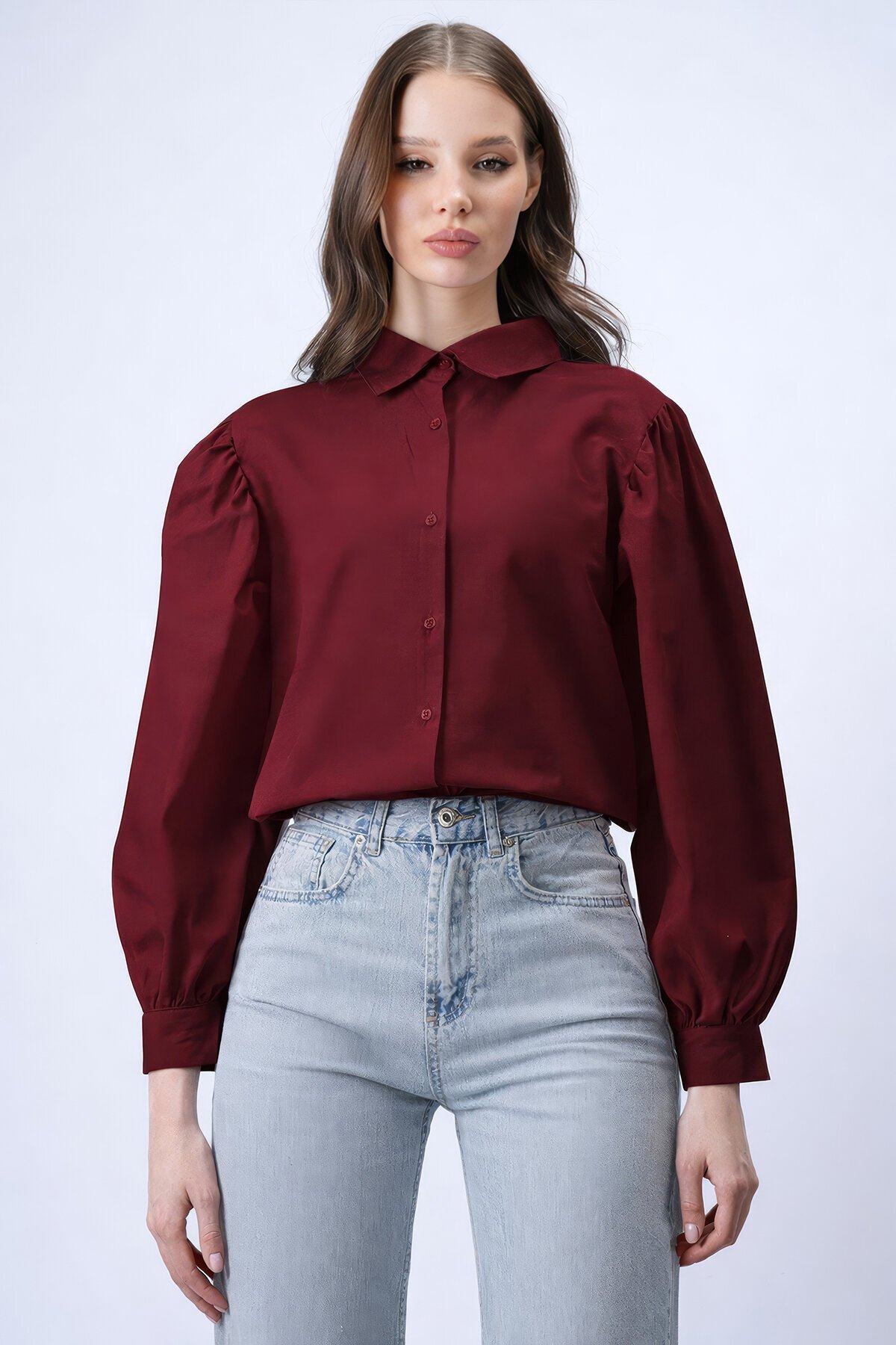 Bordo Balon Kol Gömlek
