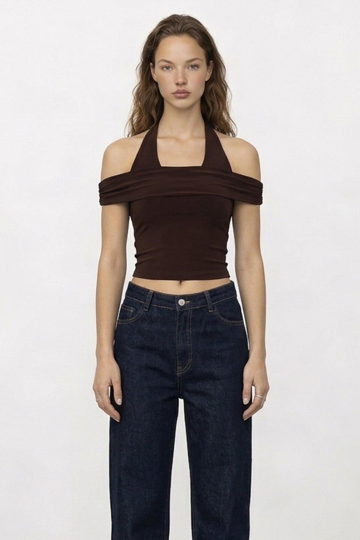 Boyundan Askılı Drapeli Dar Kalıp Bluz