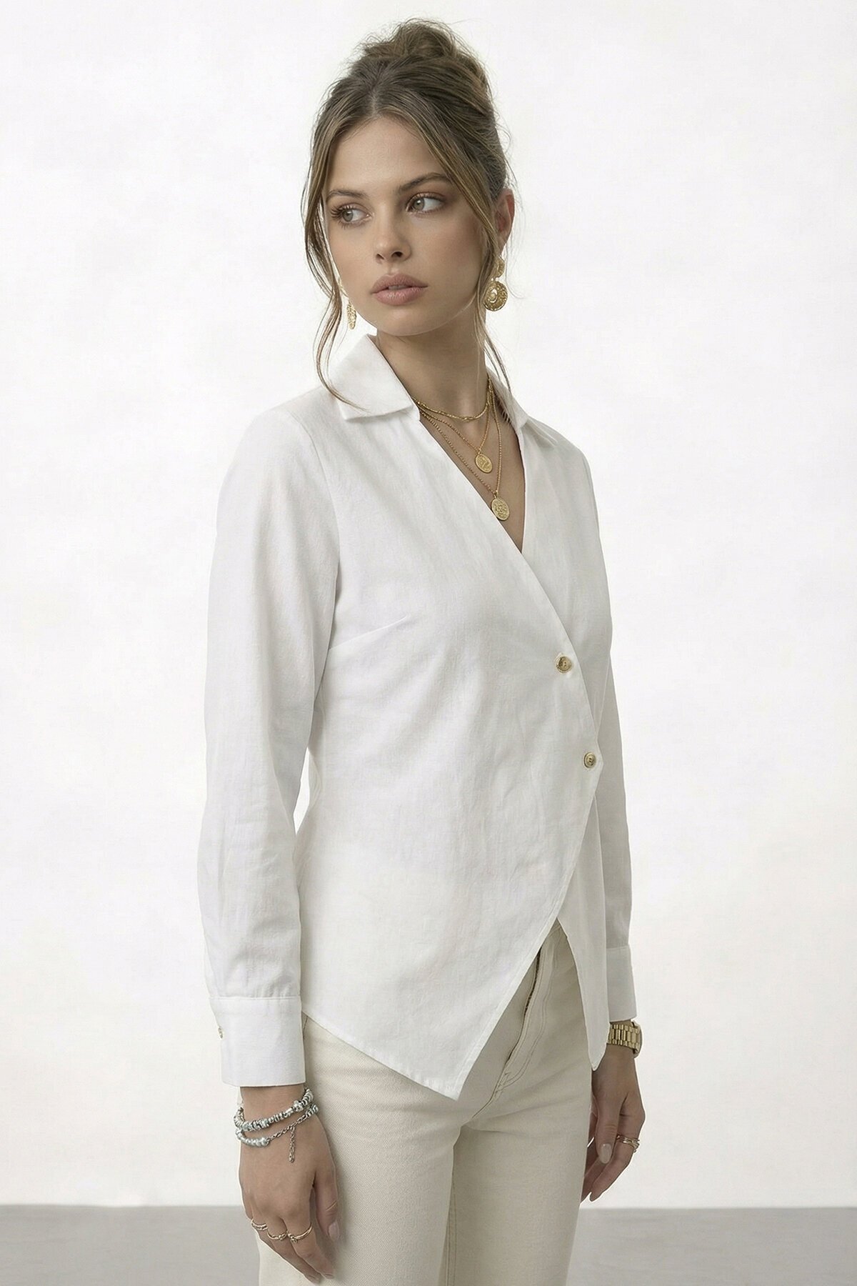 Çapraz Kapama Detaylı Uzun Kol Bluz