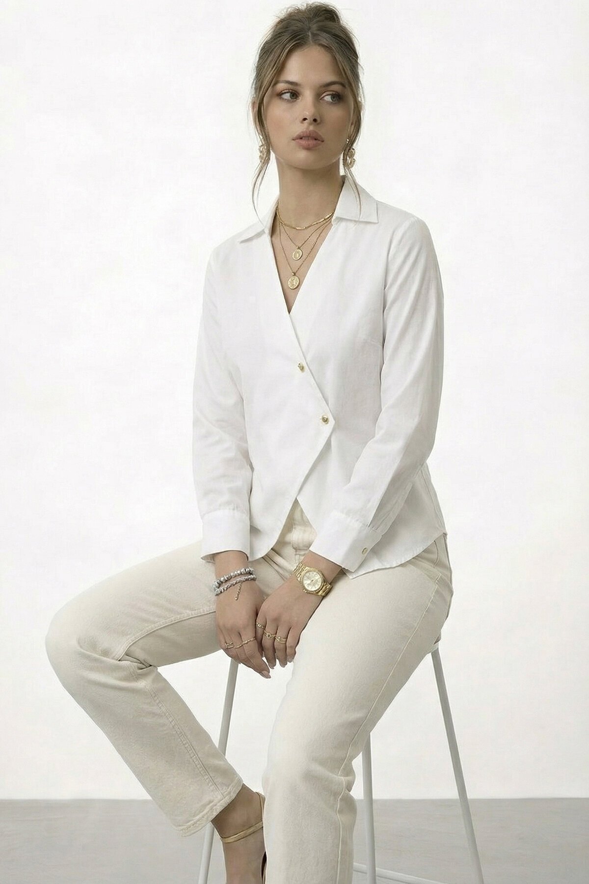 Çapraz Kapama Detaylı Uzun Kol Bluz