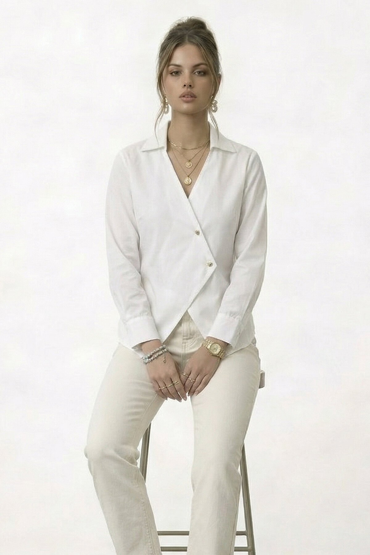 Çapraz Kapama Detaylı Uzun Kol Bluz