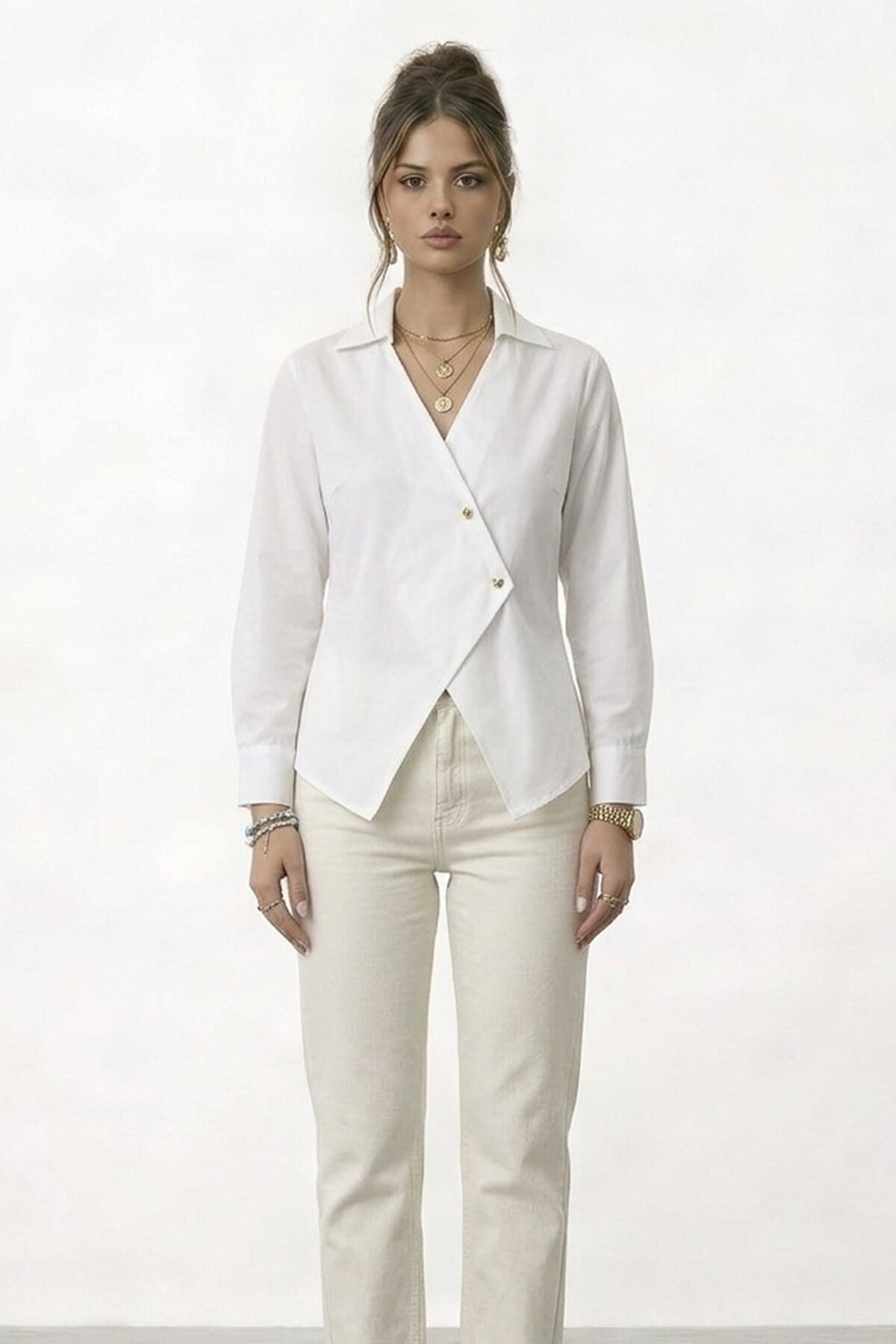 Çapraz Kapama Detaylı Uzun Kol Bluz