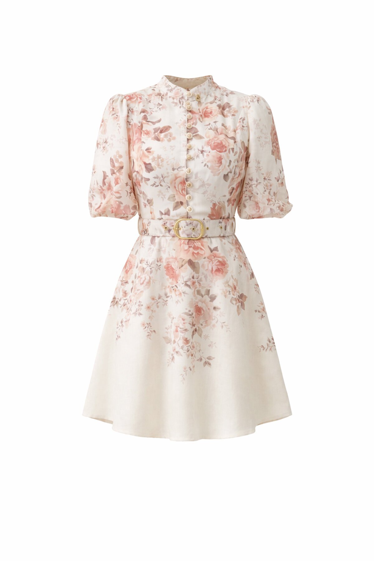 Çiçek Desenli Kemerli Mini Elbise