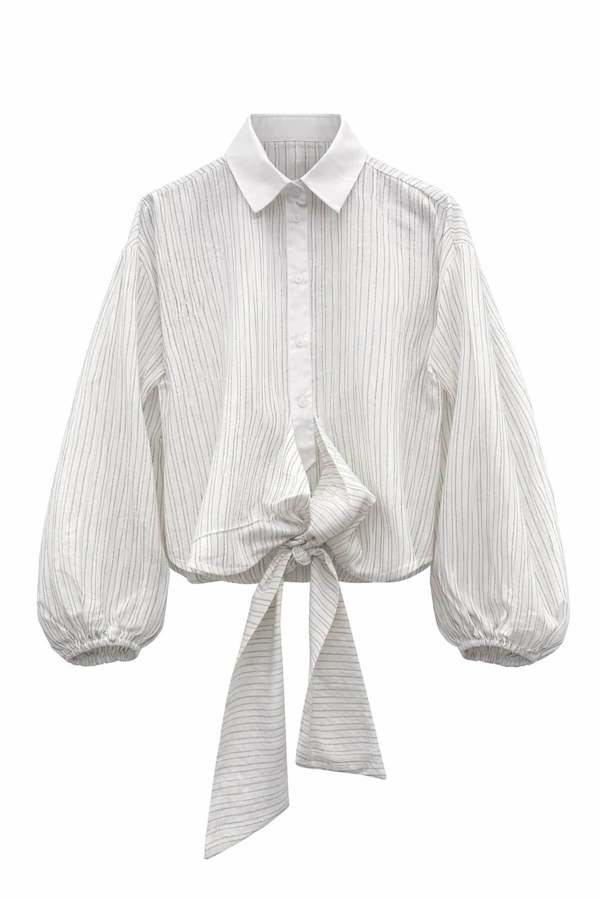 Çizgili Bağlama Detaylı Gömlek