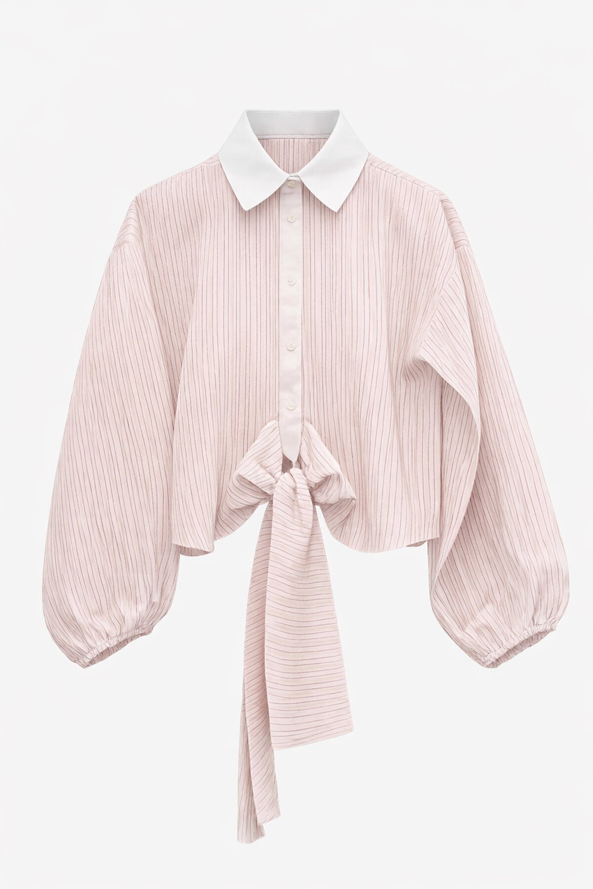 Çizgili Bağlama Detaylı Gömlek