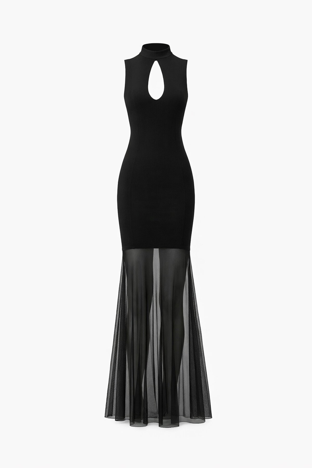 Damla Yaka Tül Detaylı Uzun Elbise