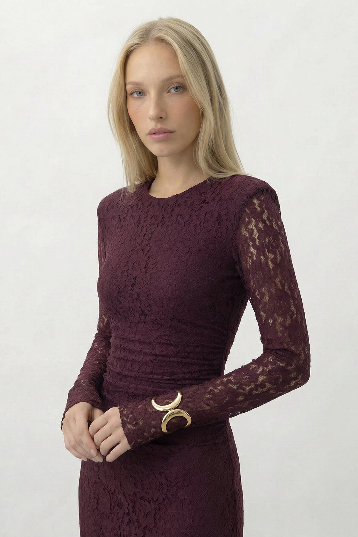 Dantelli Uzun Kol Midi Boy Elbise