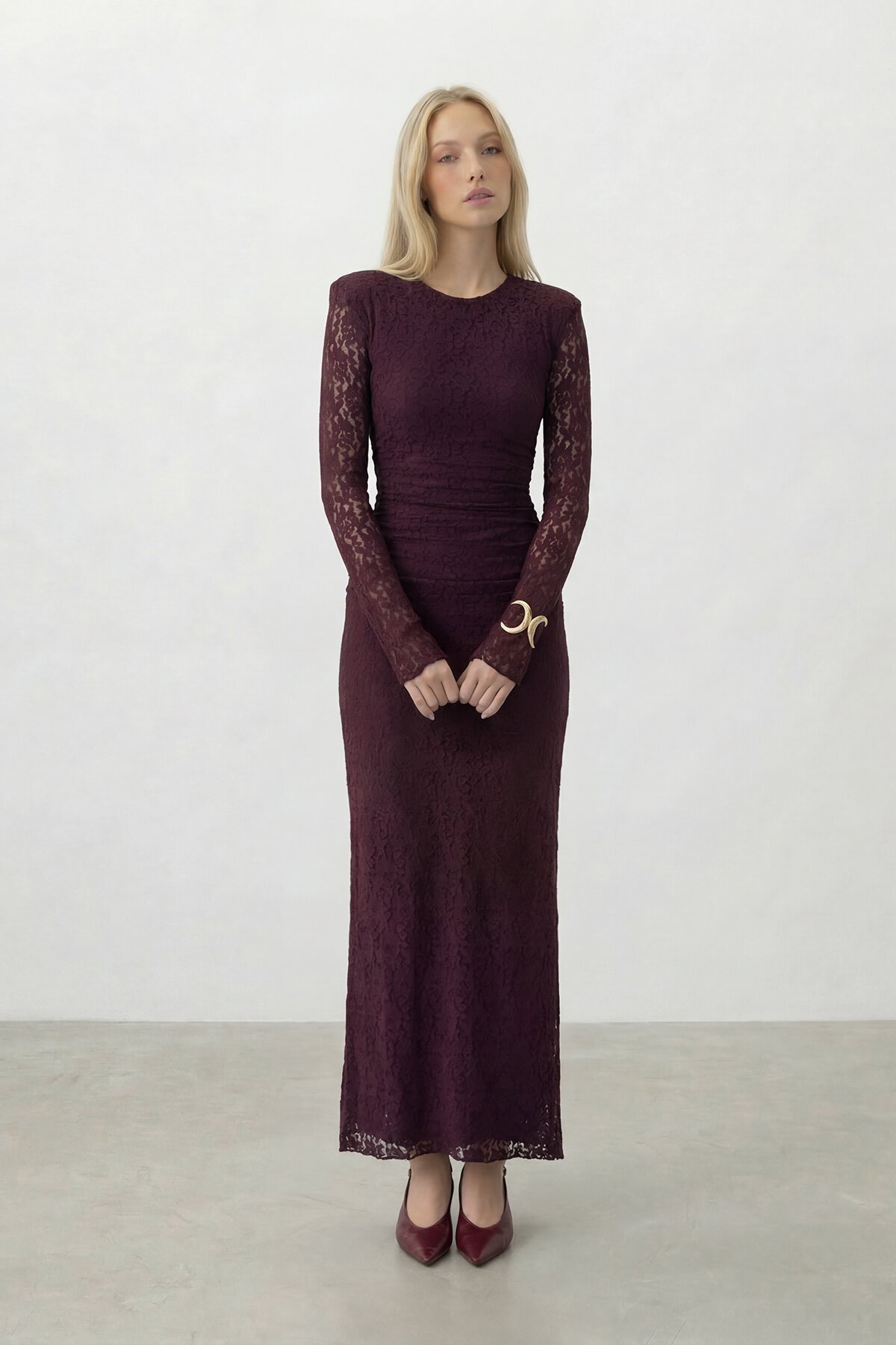 Dantelli Uzun Kol Midi Boy Elbise