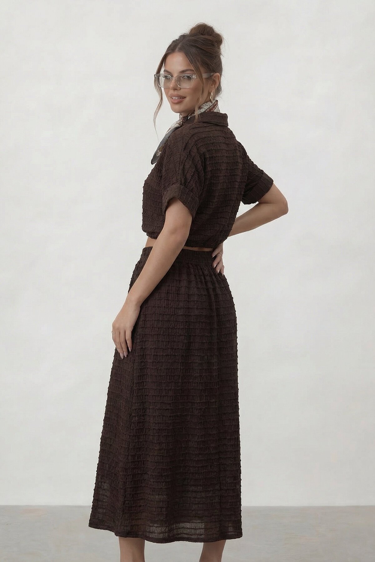 Dokulu Crop Ve Midi Etek Takım