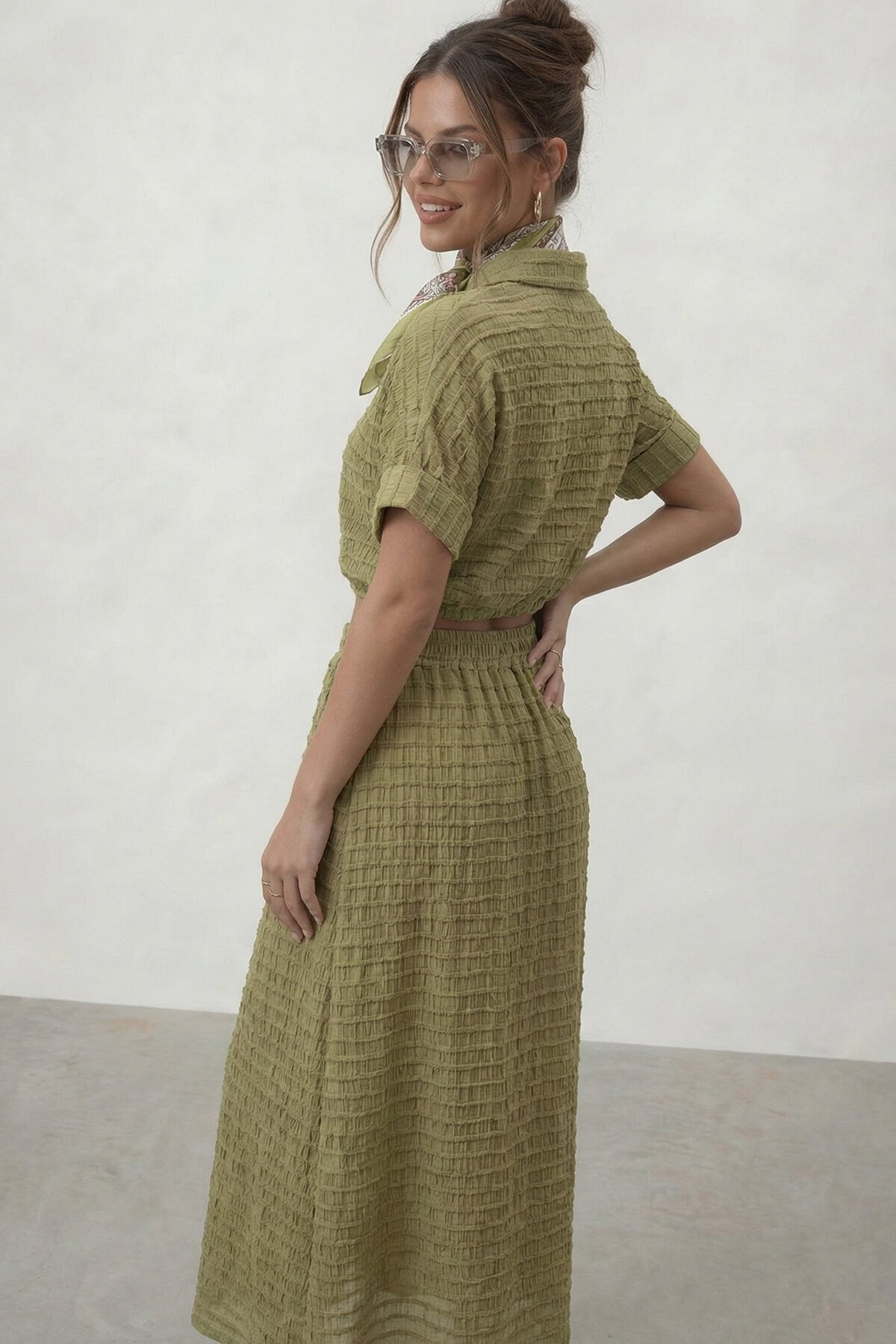 Dokulu Crop Ve Midi Etek Takım