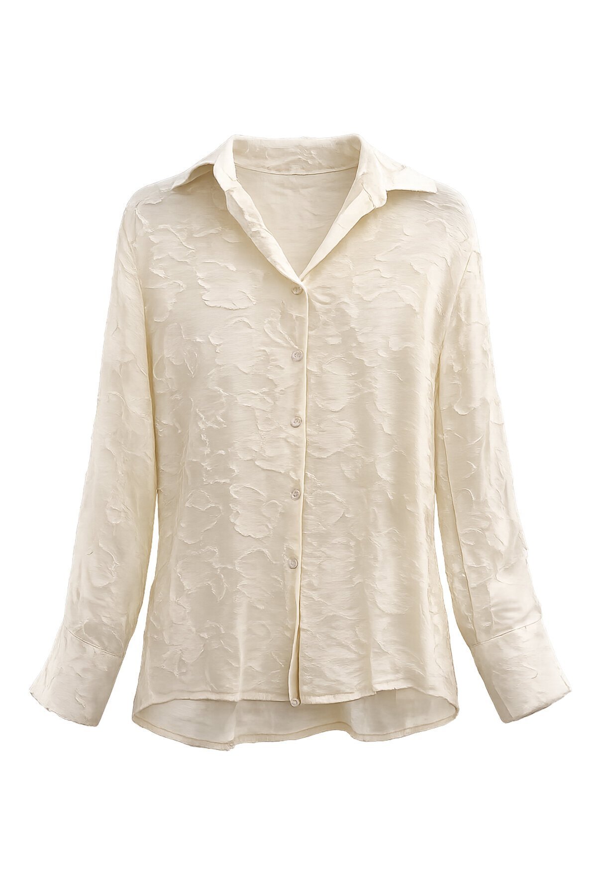 Dokulu Düğmeli Uzun Kol Gömlek