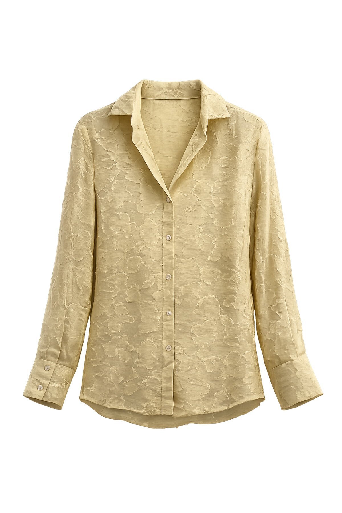 Dokulu Düğmeli Uzun Kol Gömlek