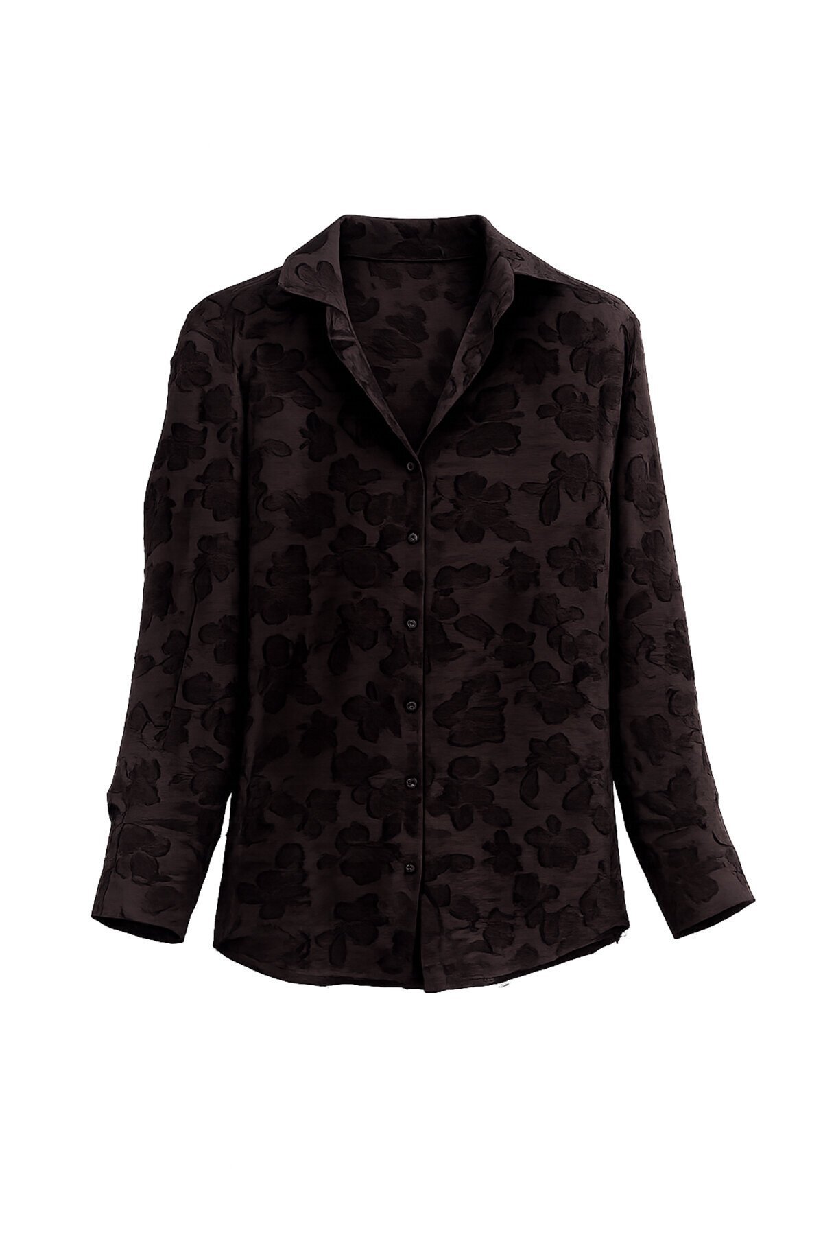 Dokulu Düğmeli Uzun Kol Gömlek