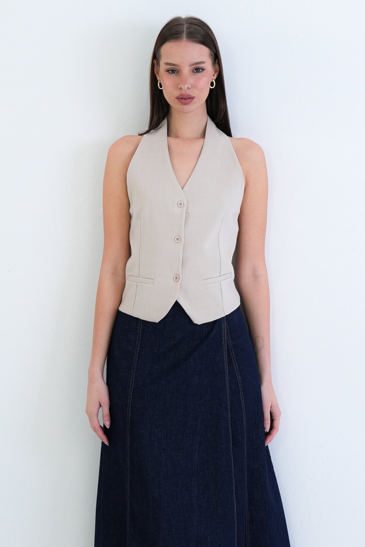 Düğme Kapamalı Klasik Yelek