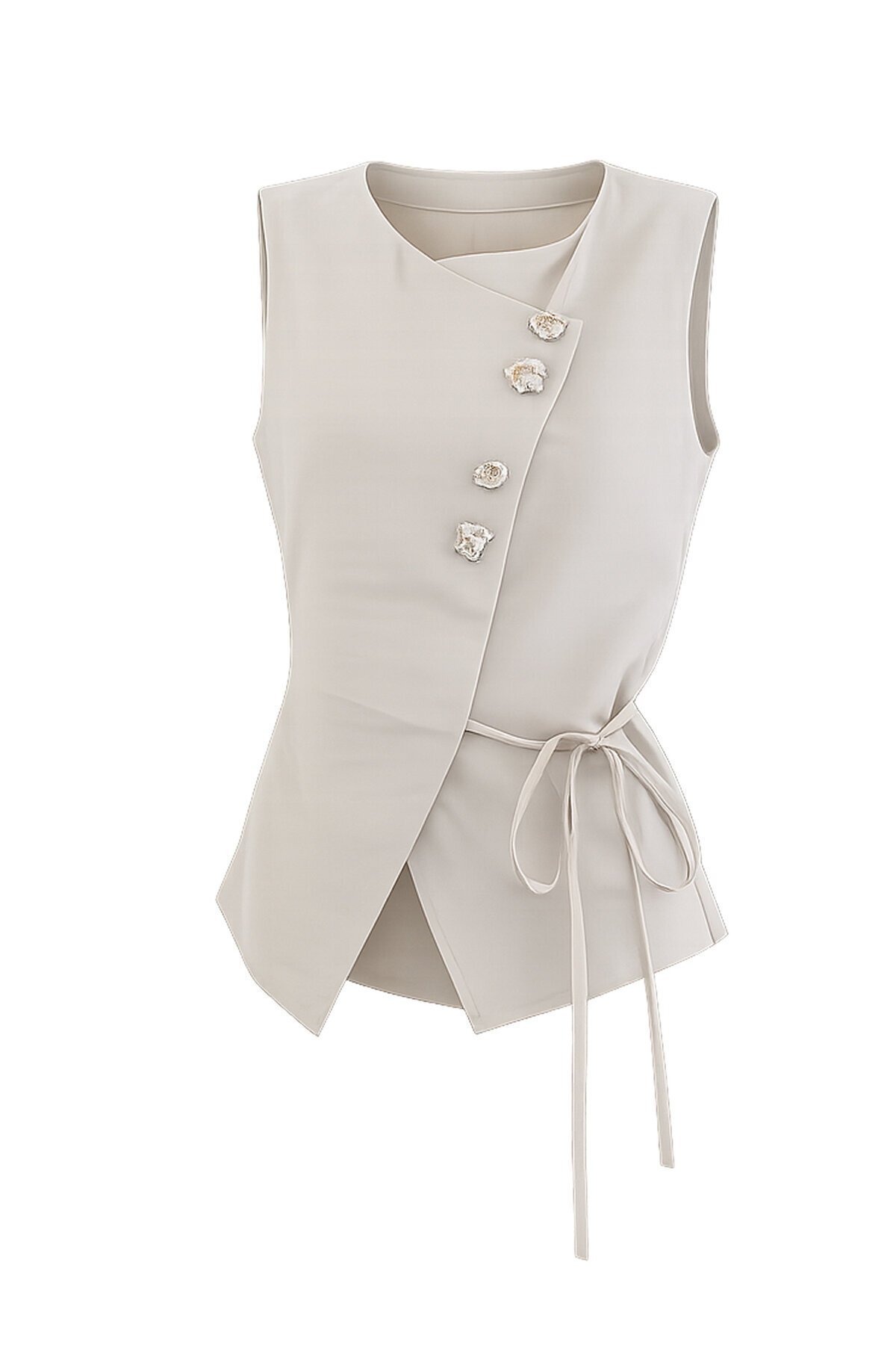 Düğmeli Bağlamalı Kolsuz Bluz