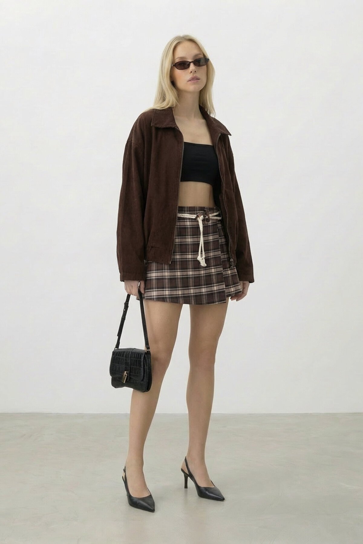 Ekoseli Bağlamalı Mini Etek