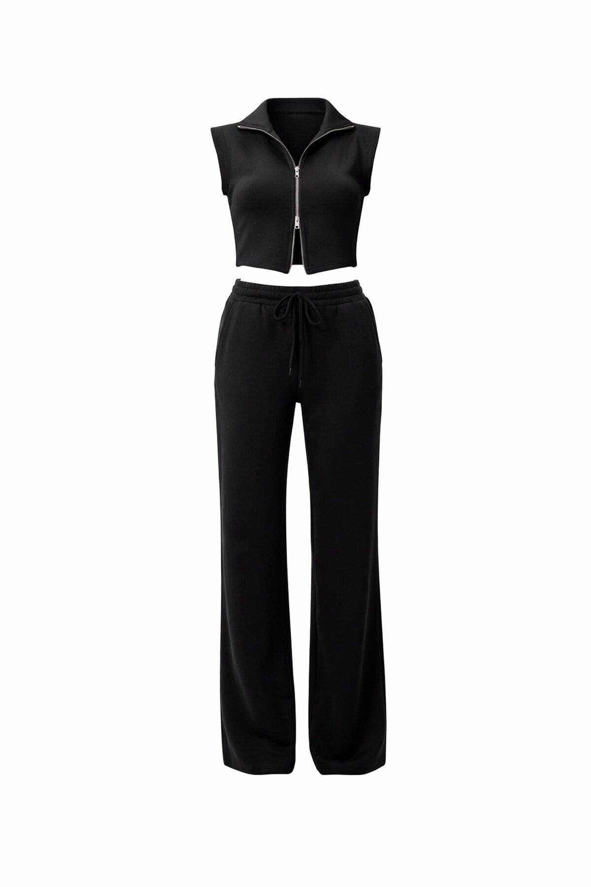 Fermuarlı Crop Hırka Ve Lastikli Eşofman Takımı