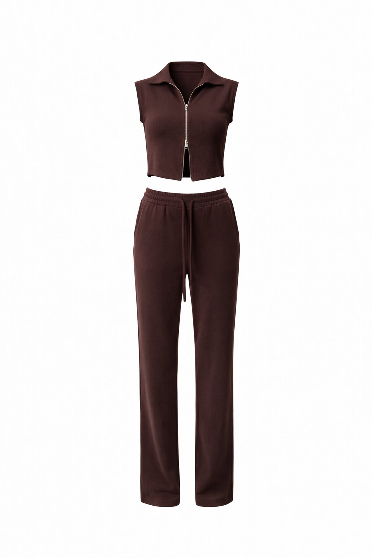 Fermuarlı Crop Hırka Ve Lastikli Eşofman Takımı