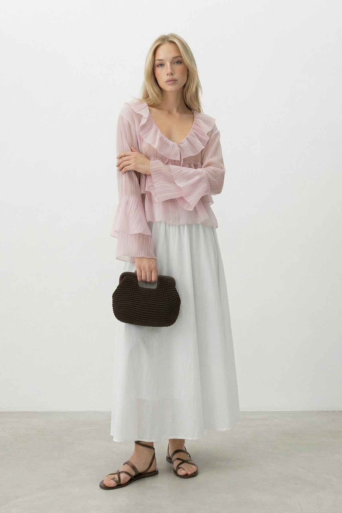 Fırfırlı Volan Kol Şifon Bluz