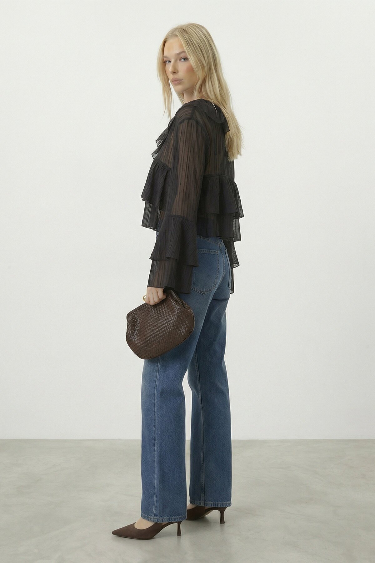 Fırfırlı Volan Kol Şifon Bluz