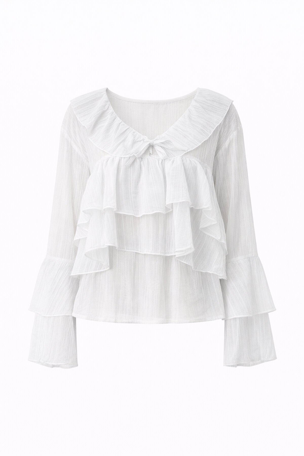 Fırfırlı Volan Kol Şifon Bluz