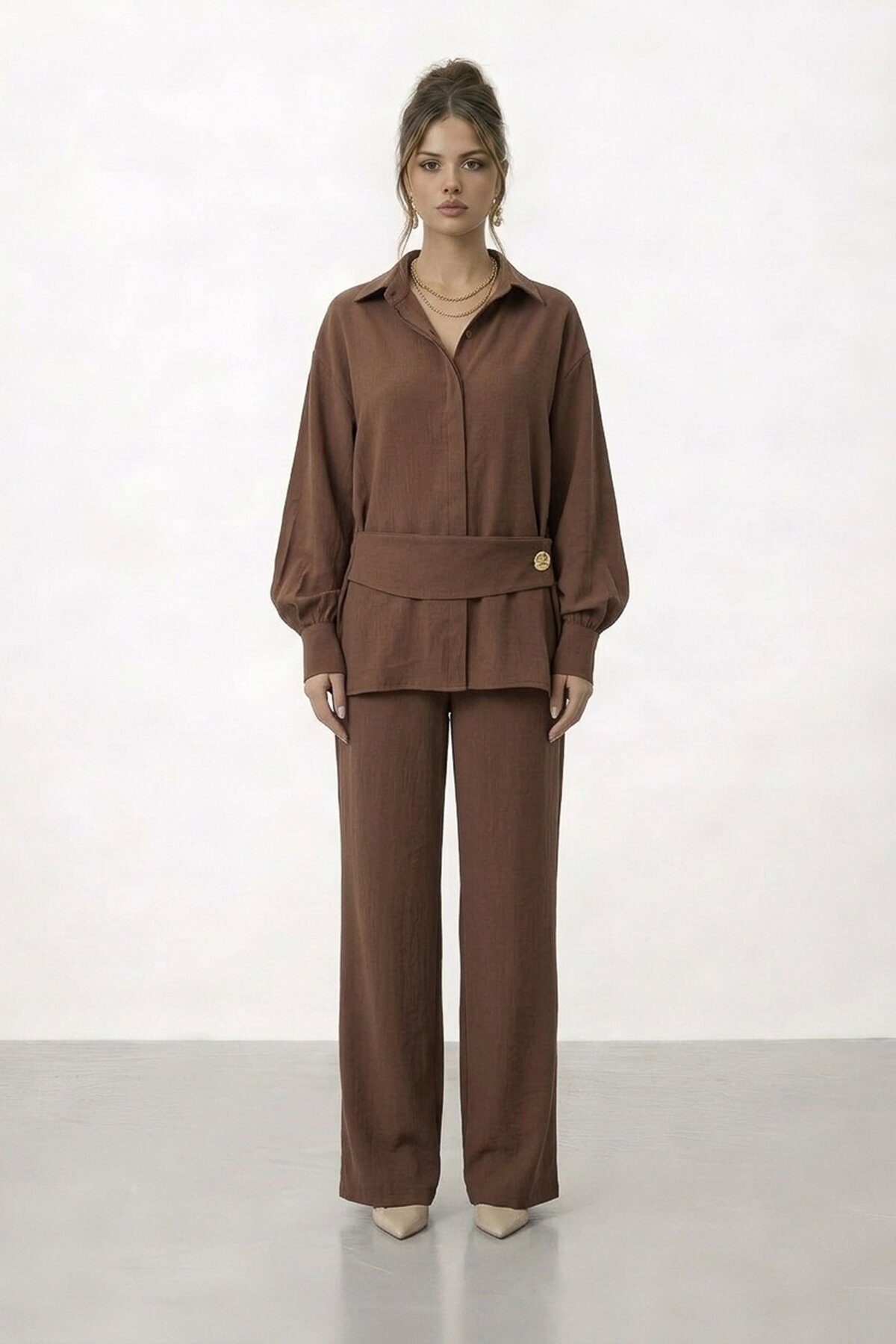 Gizli Patlı Kemerli Gömlek Ve Pantolon Takım