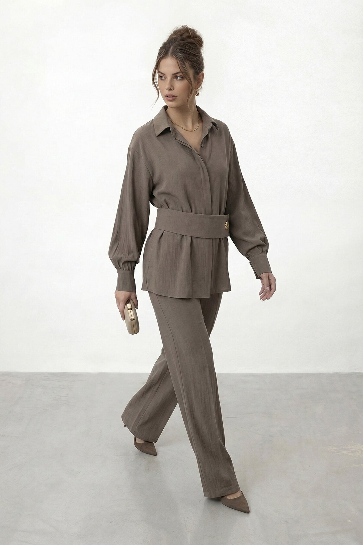 Gizli Patlı Kemerli Gömlek Ve Pantolon Takım