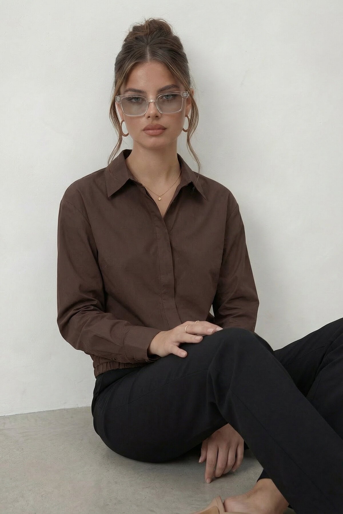 Gizli Patlı Lastik Bel Detaylı Gömlek