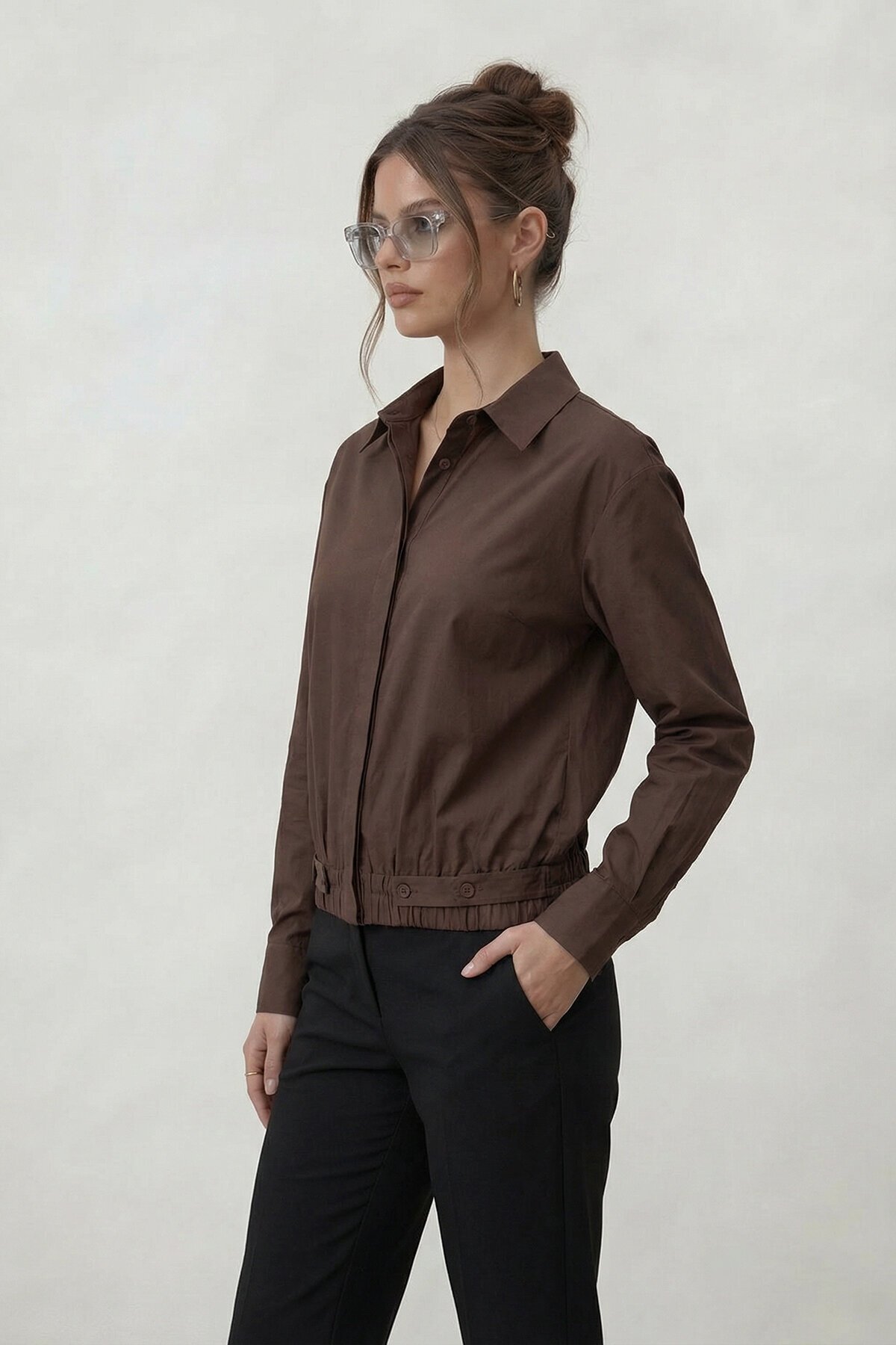 Gizli Patlı Lastik Bel Detaylı Gömlek