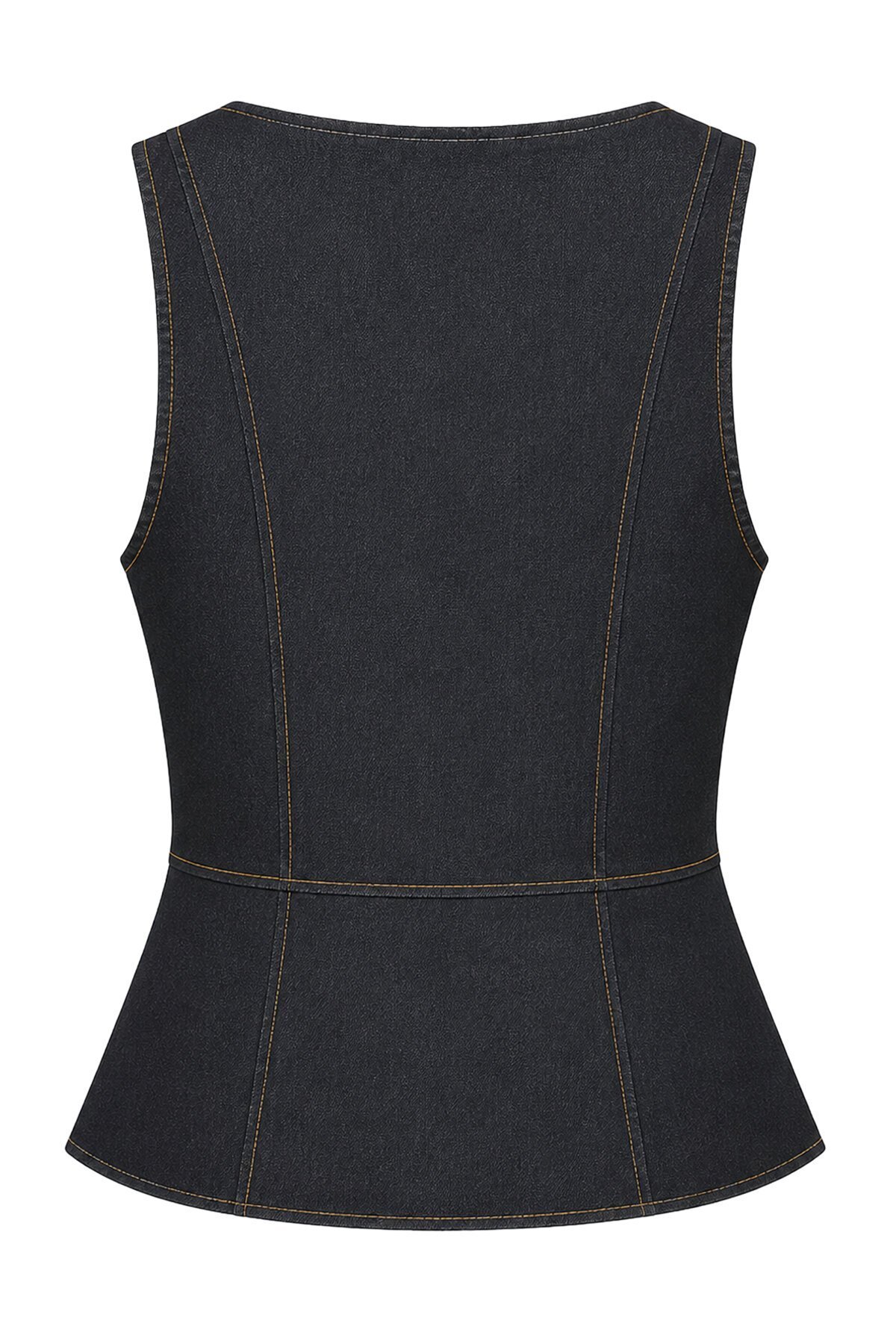 Kare Yaka Fermuarlı Denim Bluz