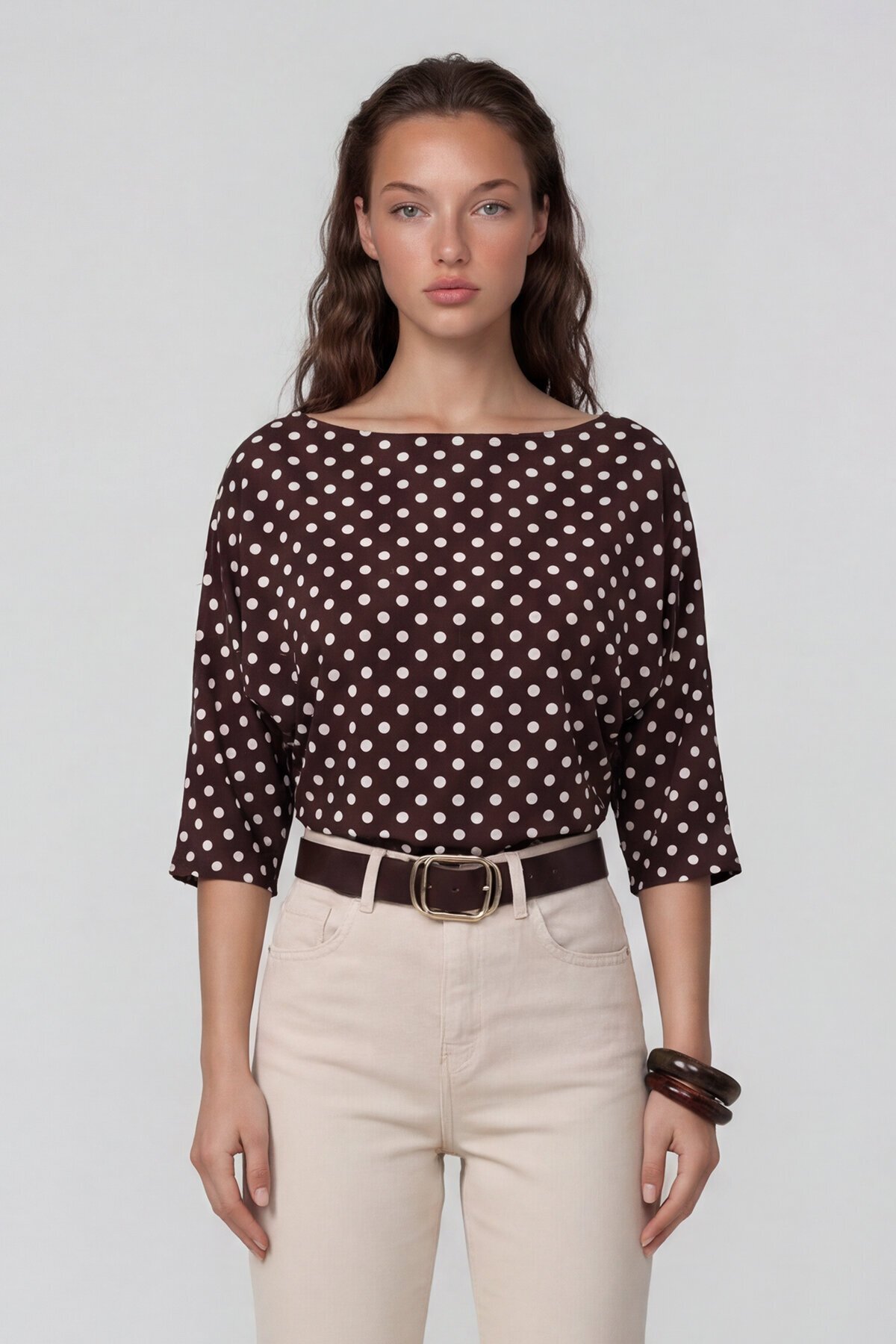 Kayık Yaka Pauntiye Beli Korsaj Detaylı Sandy Bluz