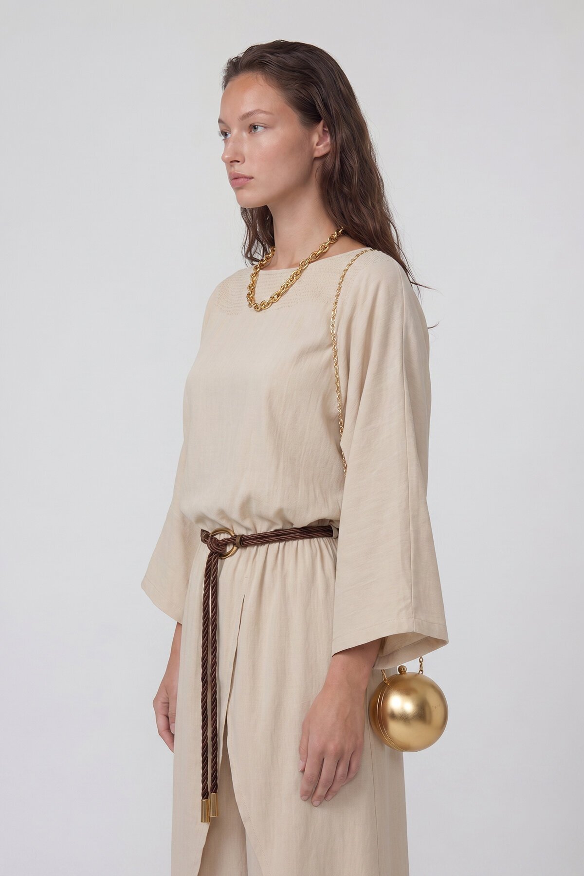 Kemer Detaylı Uzun Kollu Bluz Ve Pantolon Takım