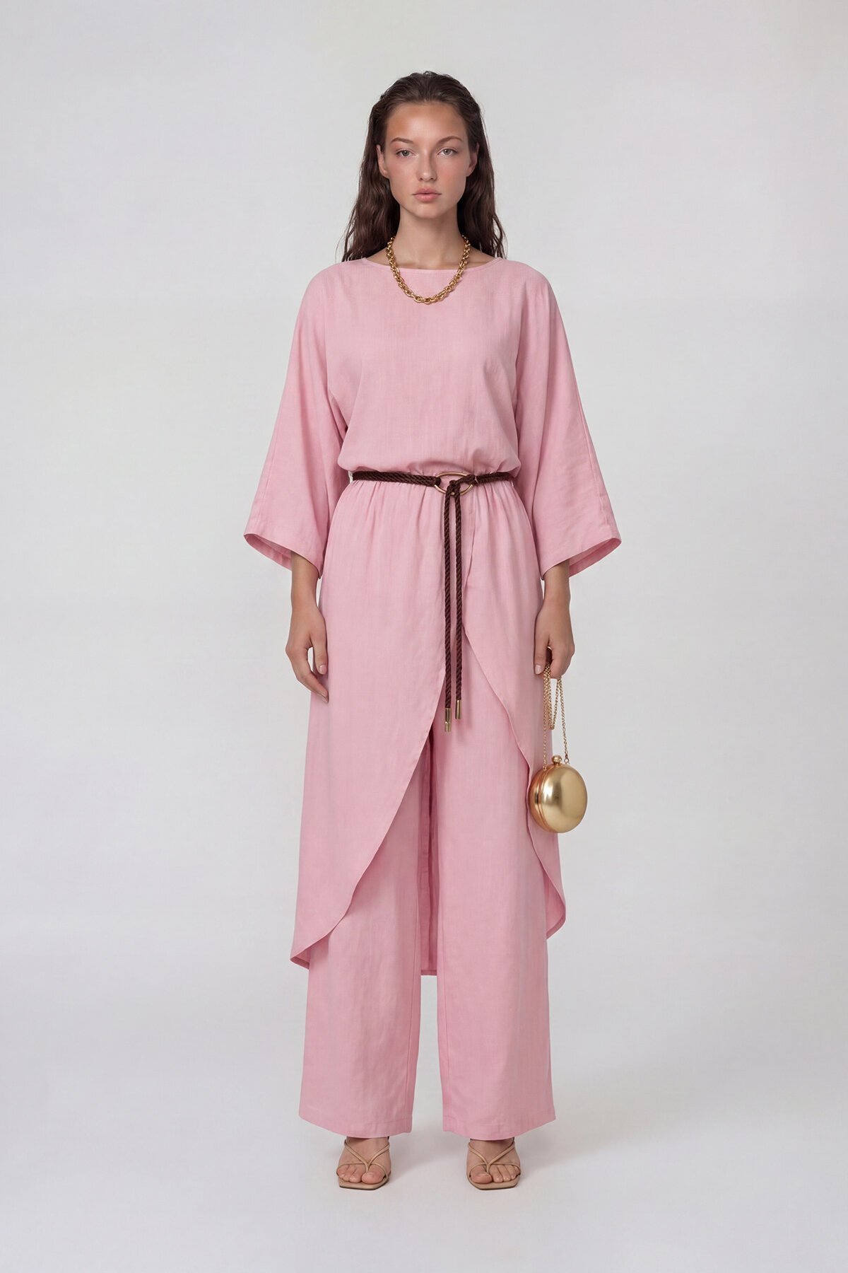 Kemer Detaylı Uzun Kollu Bluz Ve Pantolon Takım