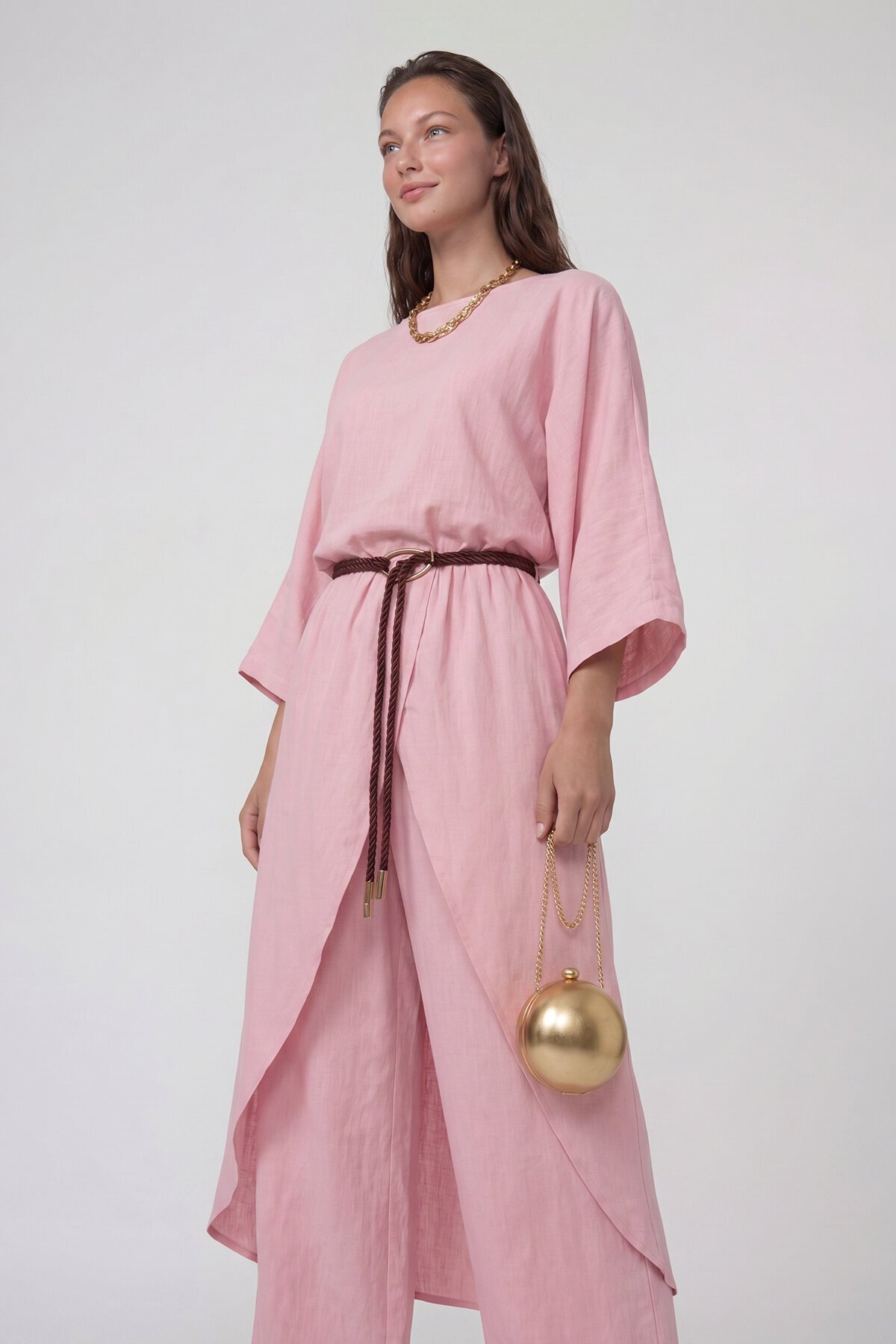 Kemer Detaylı Uzun Kollu Bluz Ve Pantolon Takım