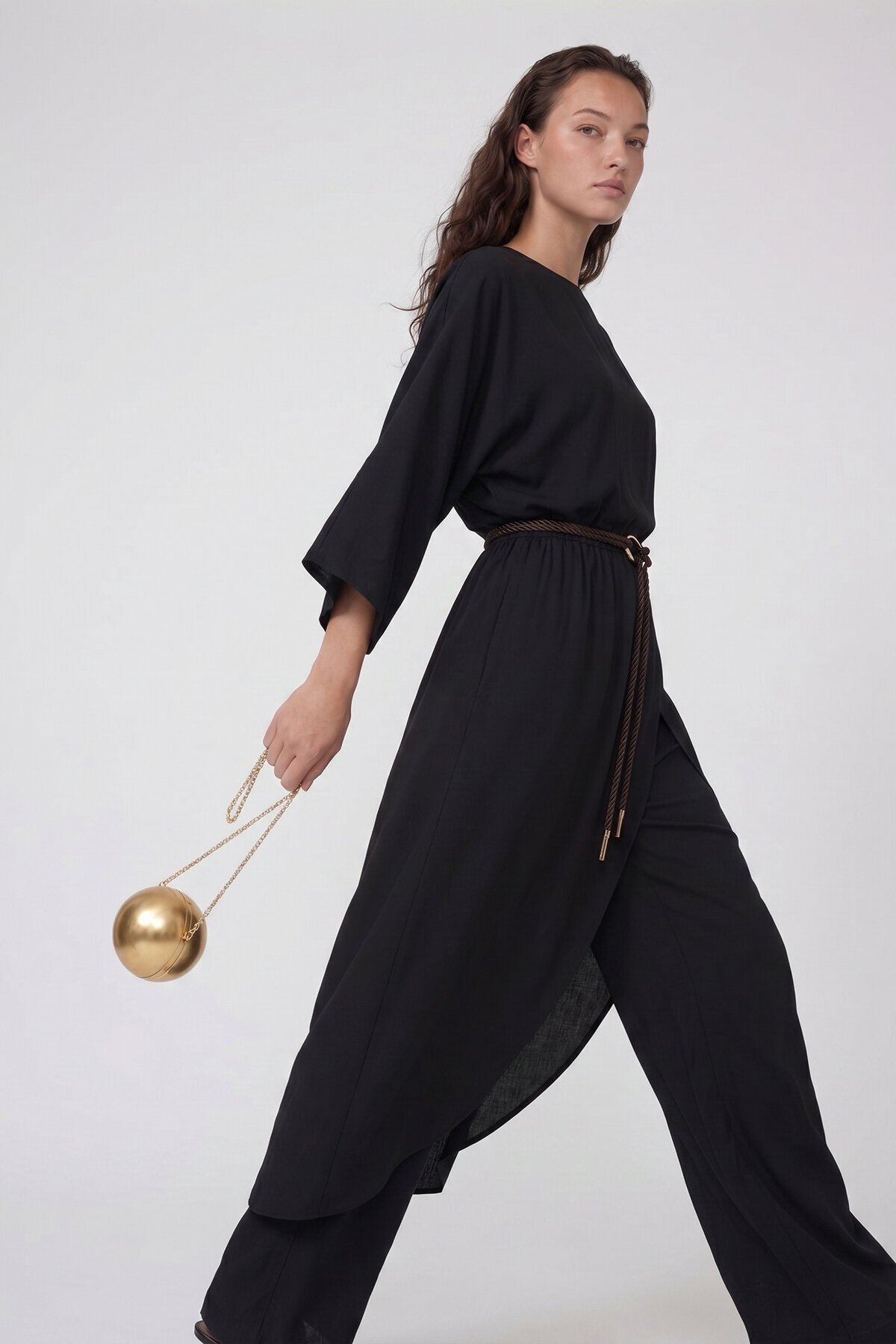 Kemer Detaylı Uzun Kollu Bluz Ve Pantolon Takım