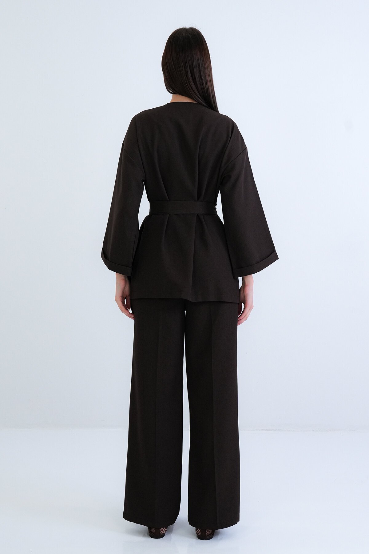 Kemerli Blazer Ceket Ve Yüksek Bel Pantolon Takım