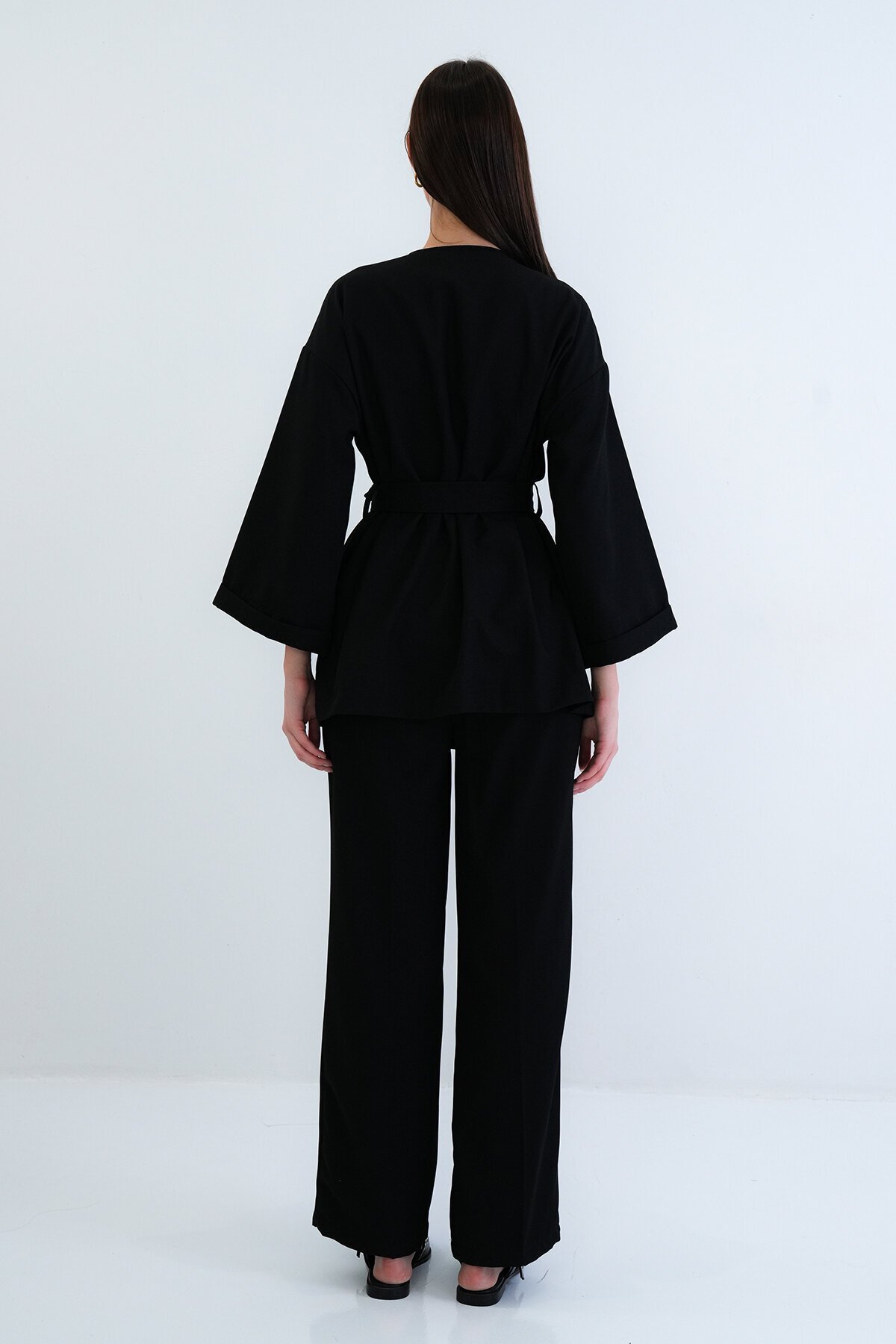Kemerli Blazer Ceket Ve Yüksek Bel Pantolon Takım