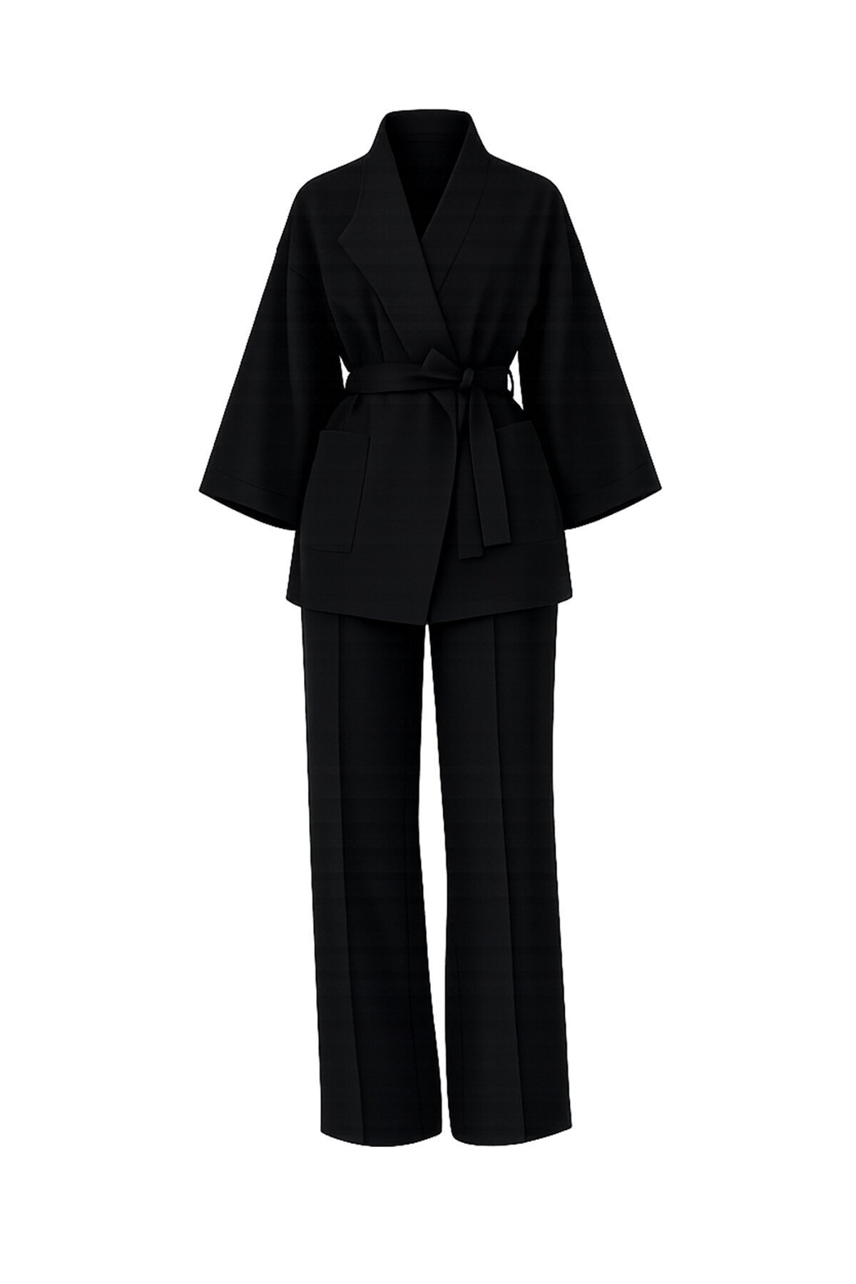 Kemerli Blazer Ceket Ve Yüksek Bel Pantolon Takım