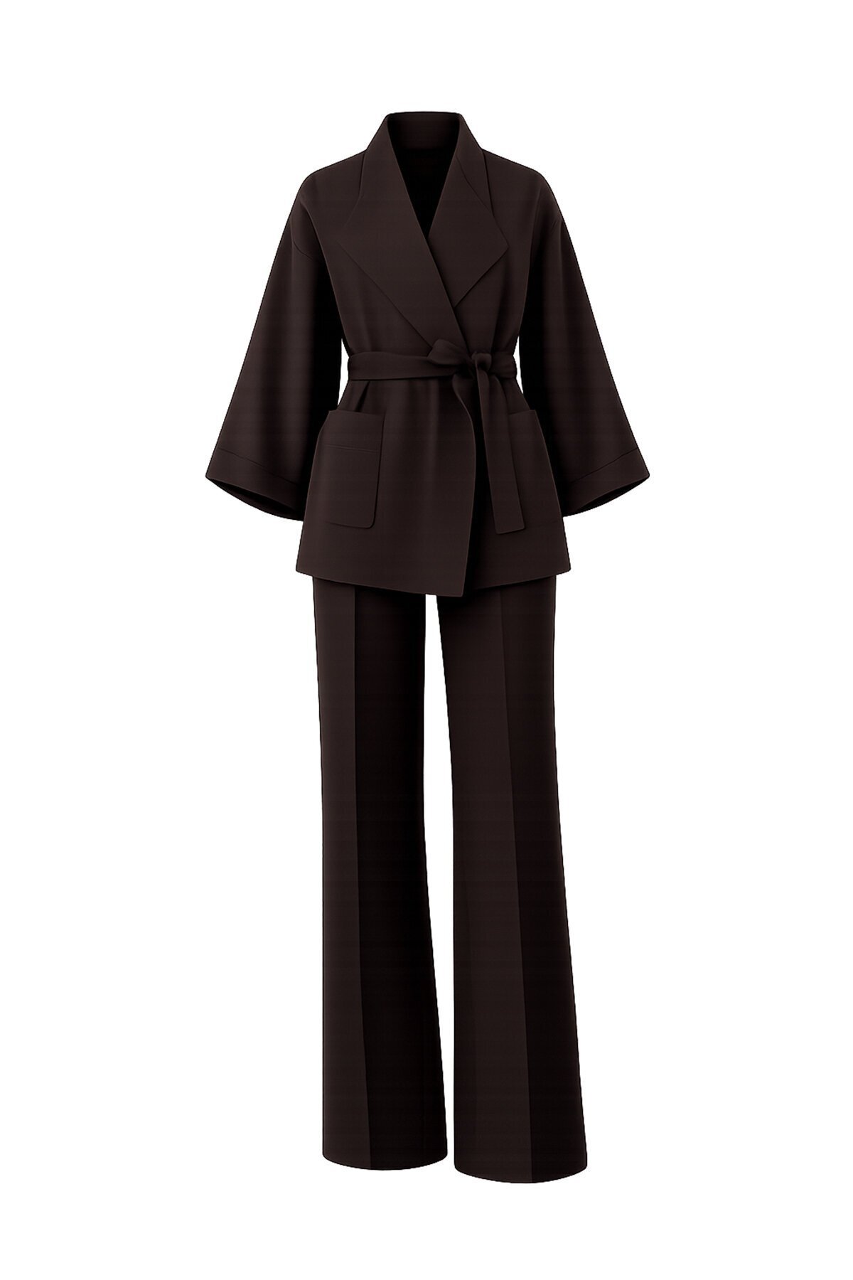 Kemerli Blazer Ceket Ve Yüksek Bel Pantolon Takım