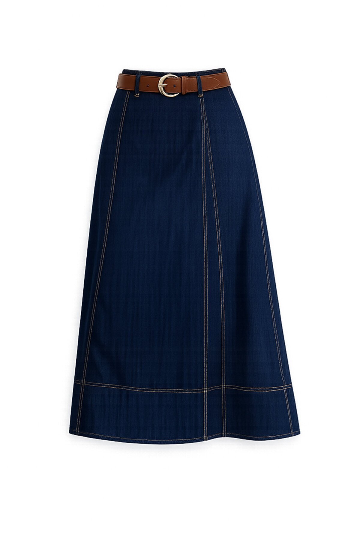 Kemerli Uzun Denim Etek