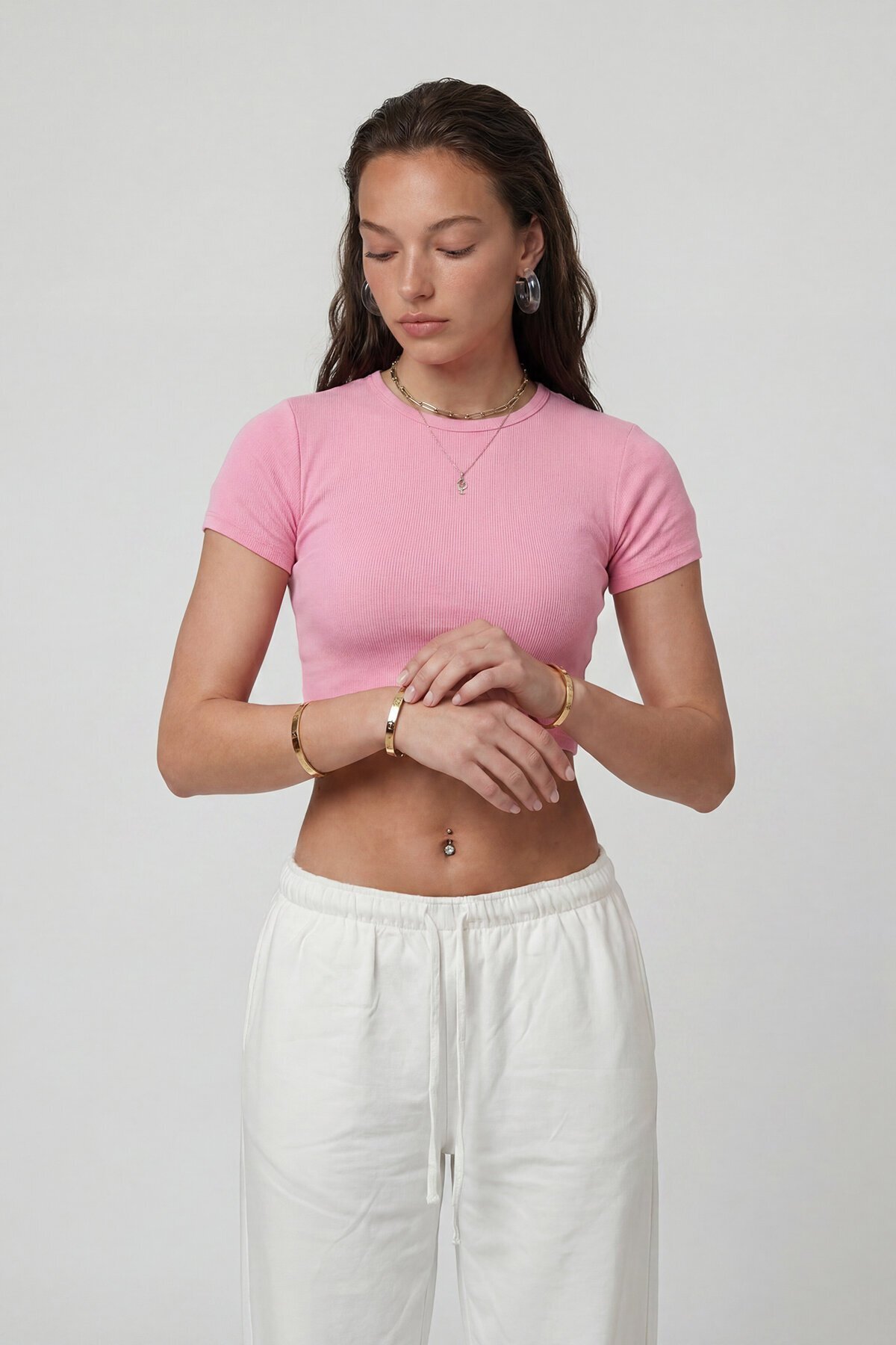 Kısa Kol Bisiklet Yaka Crop Bluz