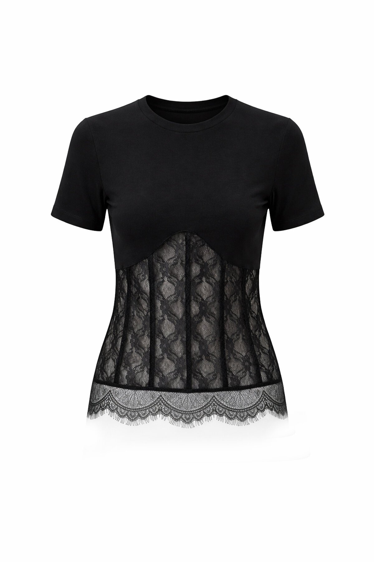 Kısa Kollu Dantel Detaylı Bluz