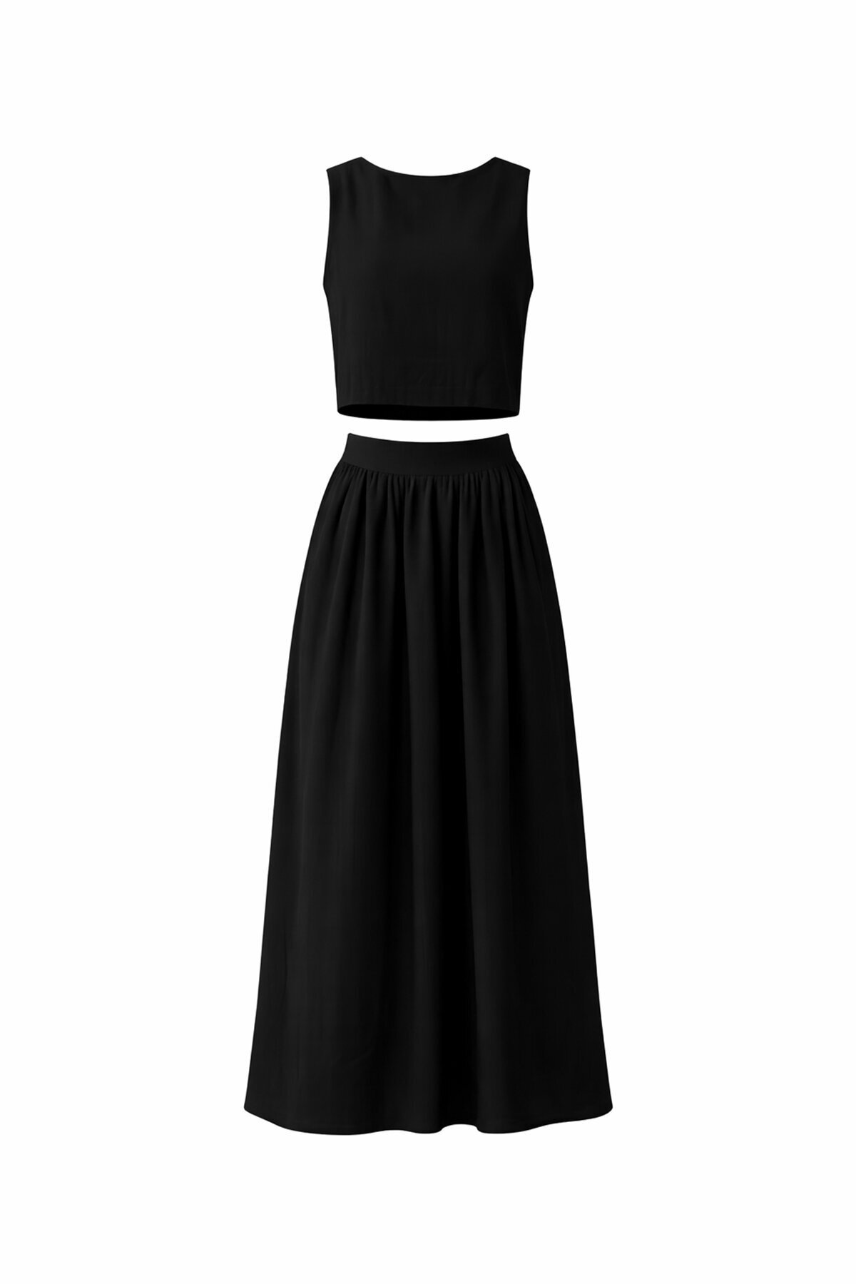 Kolsuz Crop Bluz Ve Uzun Etek Takım