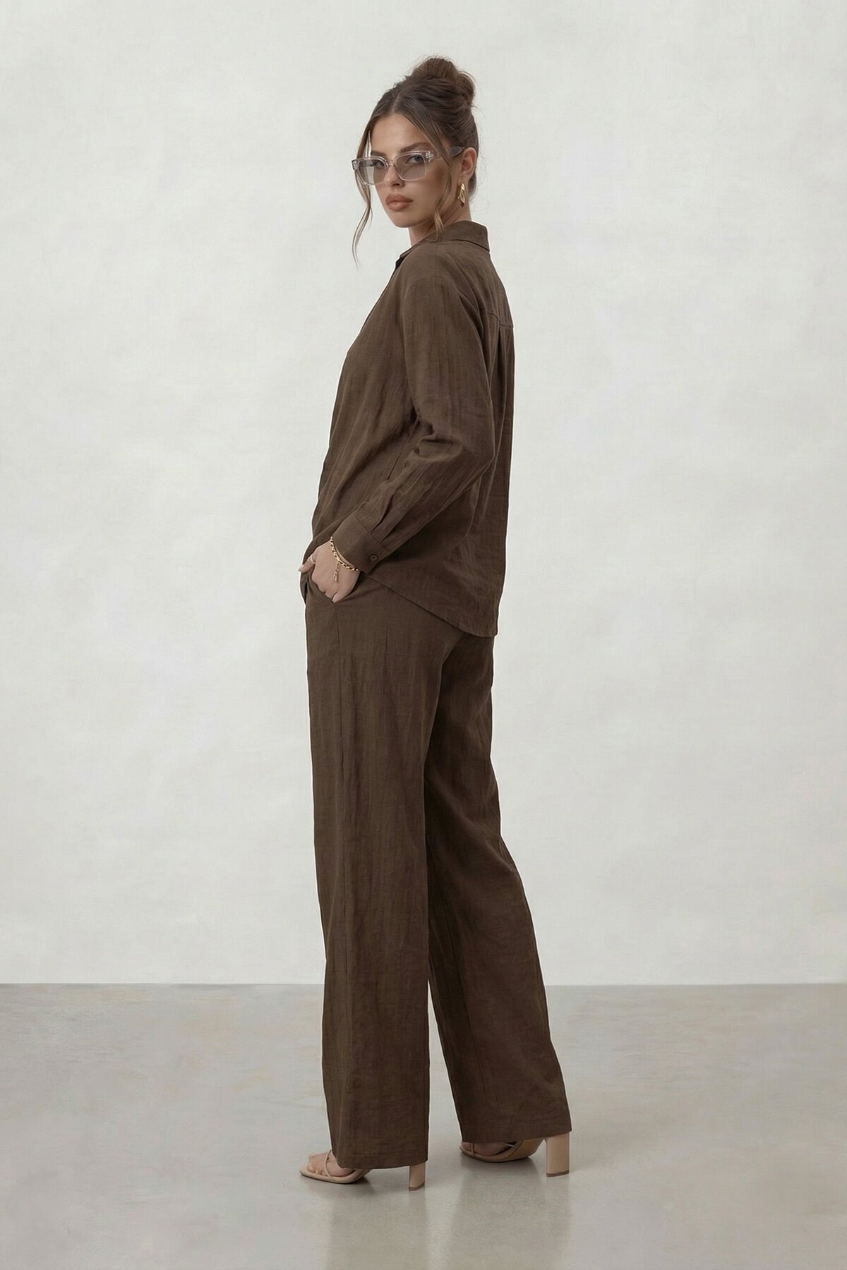 Kruvaze Kesim Bağlamalı Bluz Ve Pantolon Takım