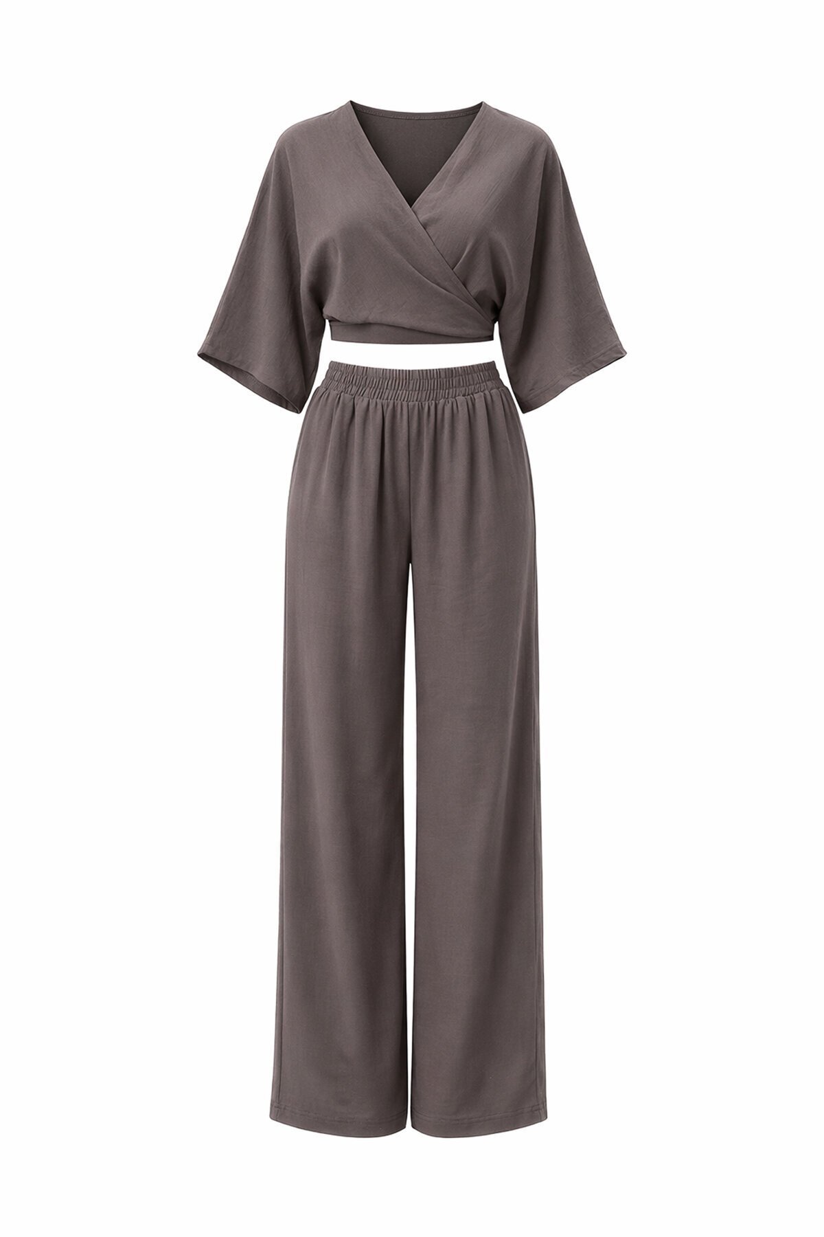 Kruvaze Yaka Bluz Ve Pantolon Takım